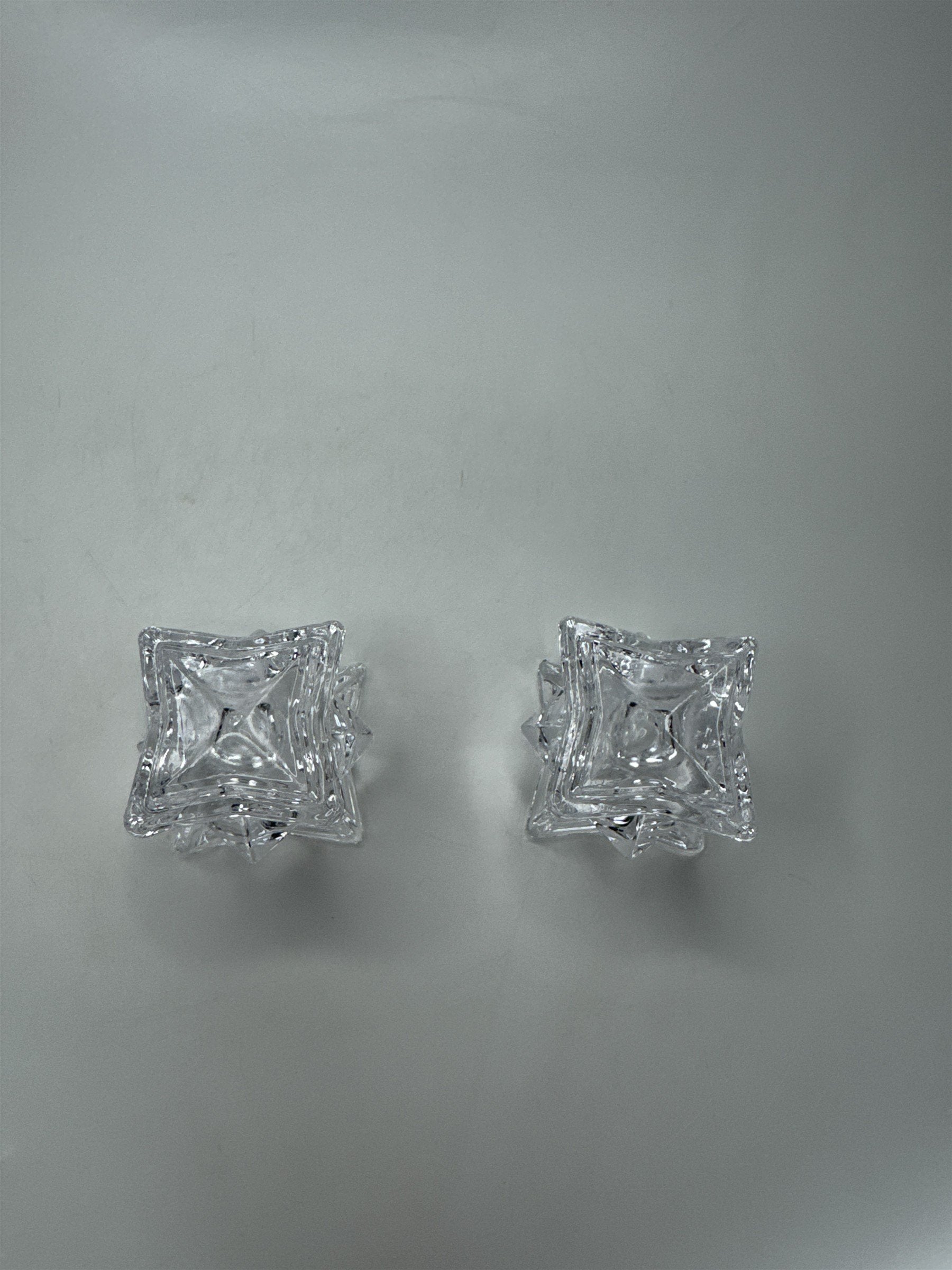 Pair Heavy Lead Crystal Candle Holders Votive Starburst Geometric Modern Decor