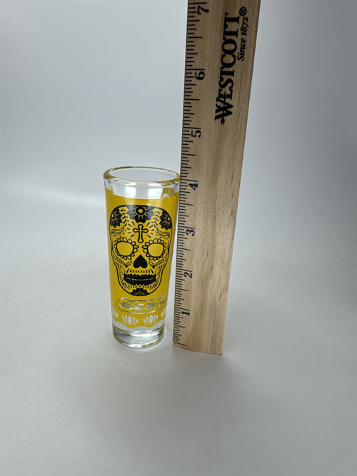 Cozumel Yellow Sugar Skull Shot Glass Day of the Dead Dia de los Muertos