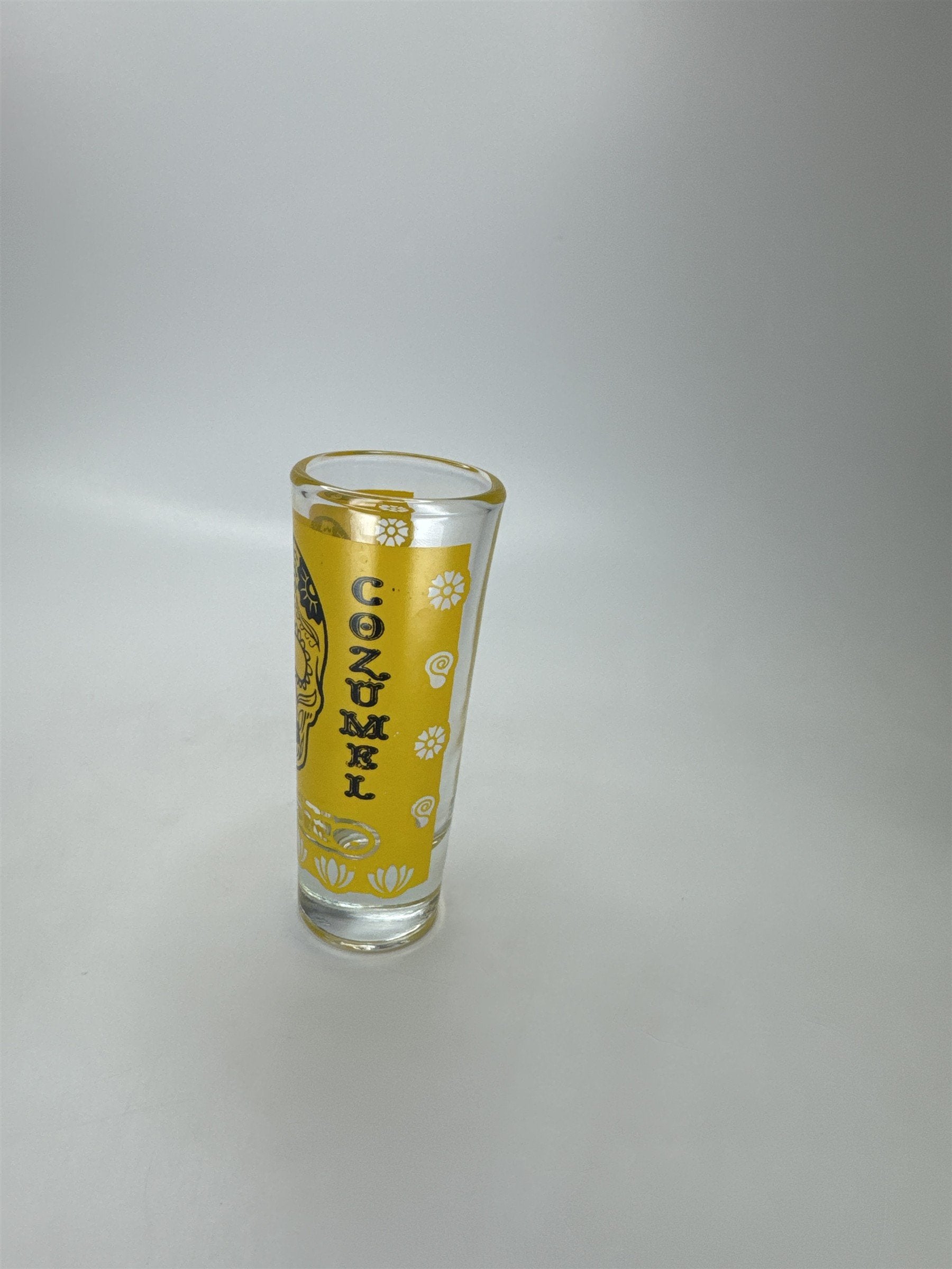 Cozumel Yellow Sugar Skull Shot Glass Day of the Dead Dia de los Muertos