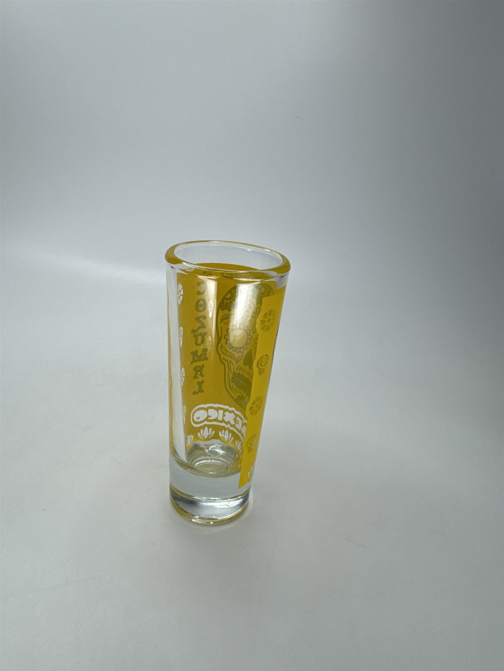 Cozumel Yellow Sugar Skull Shot Glass Day of the Dead Dia de los Muertos