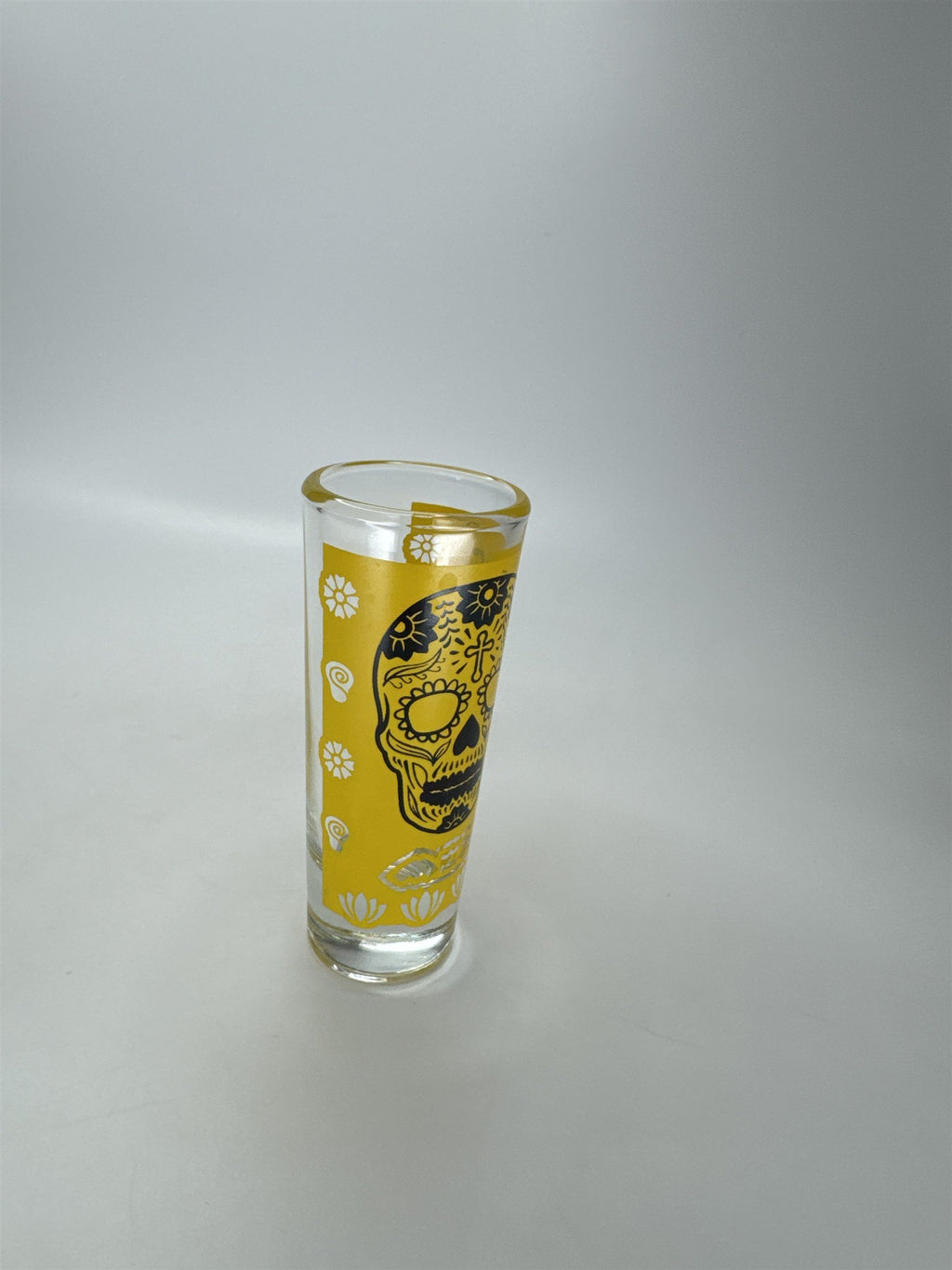 Cozumel Yellow Sugar Skull Shot Glass Day of the Dead Dia de los Muertos