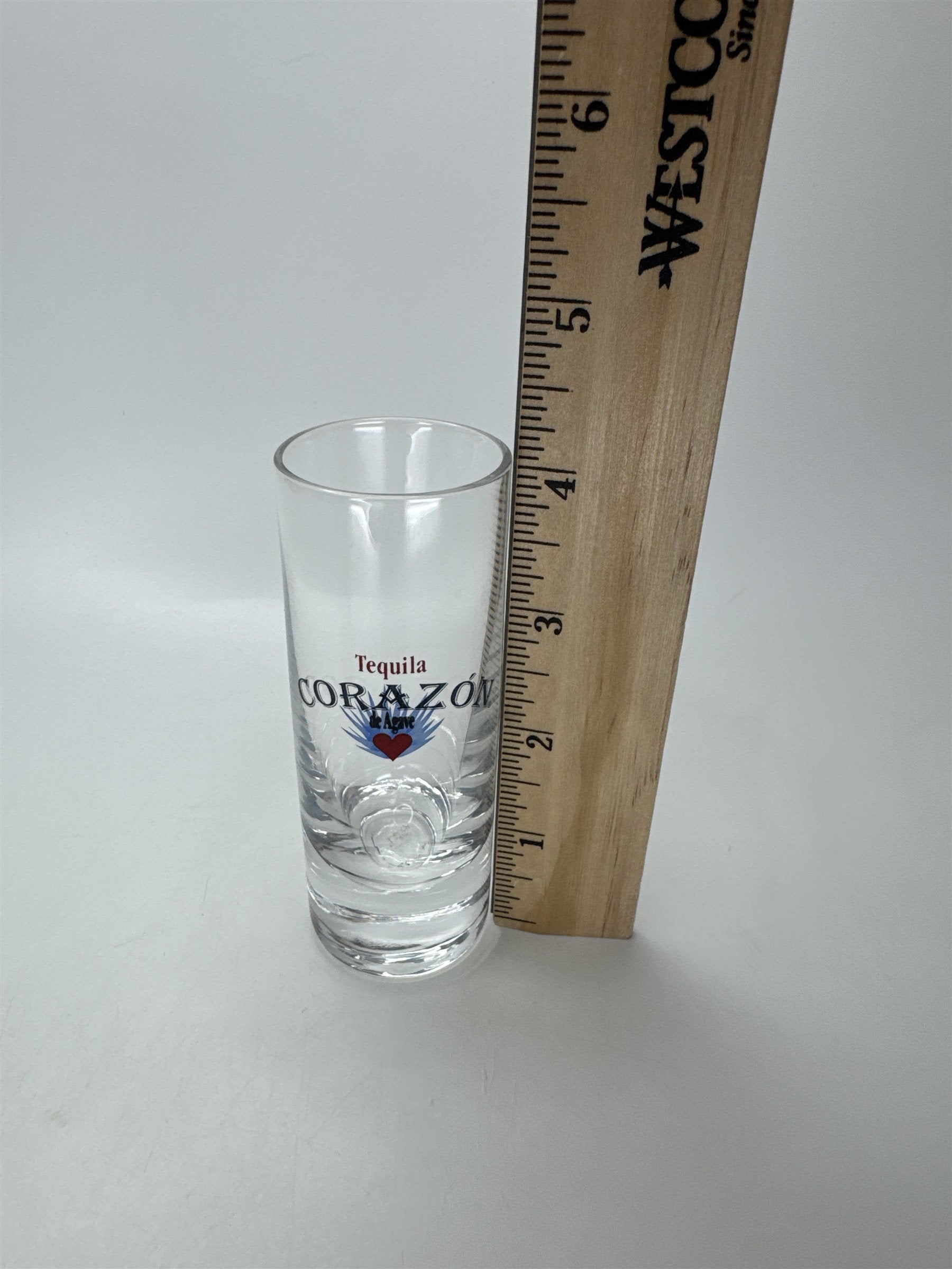 Tequila Corazón de Agave Shot Glass Clear Logo Barware Heavy Base *Bottom Marks*