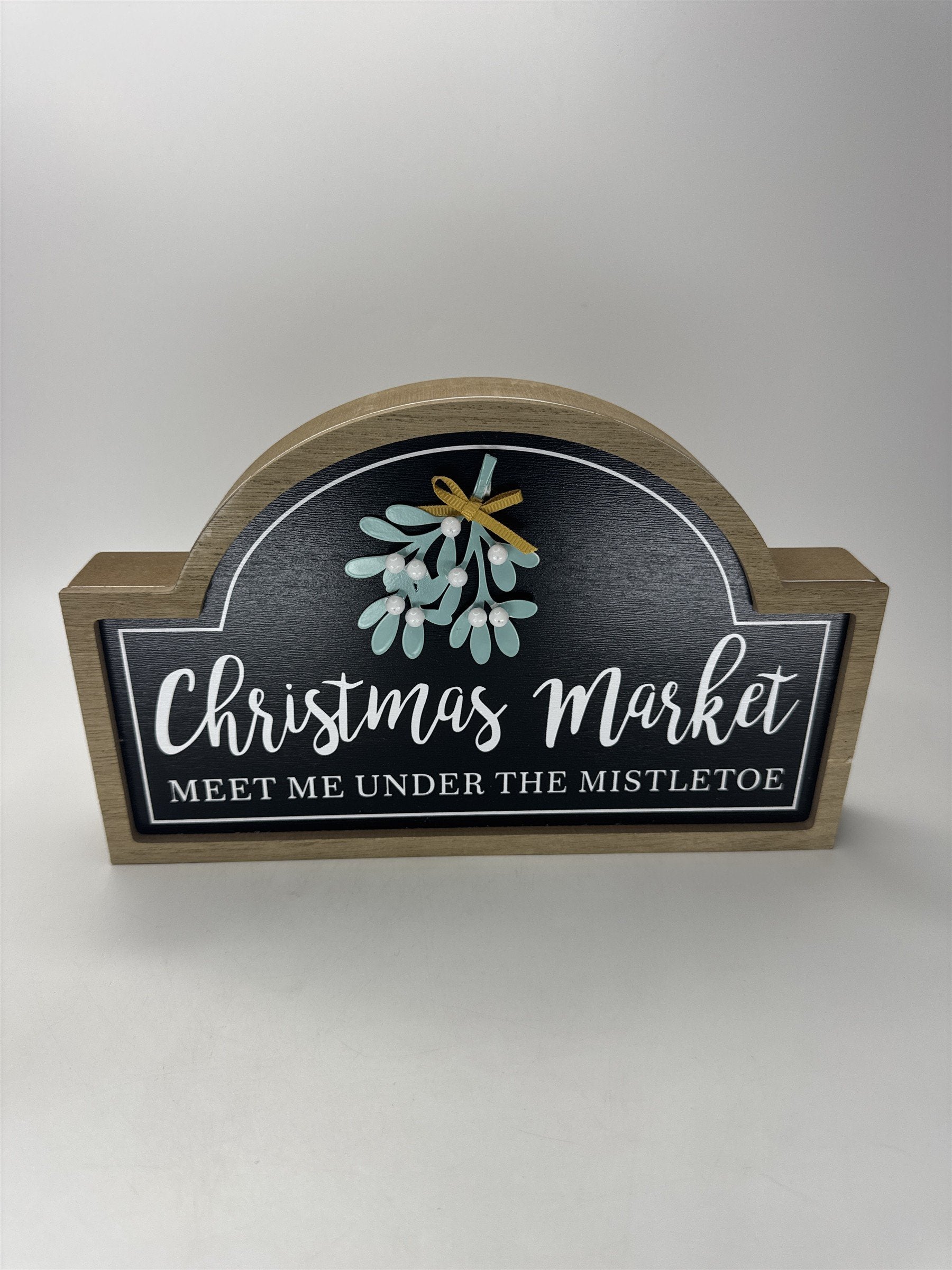 St. Nicholas Square Christmas Market Mistletoe Wood Tabletop Decor Sign