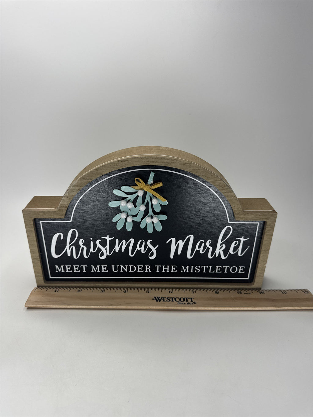 St. Nicholas Square Christmas Market Mistletoe Wood Tabletop Decor Sign