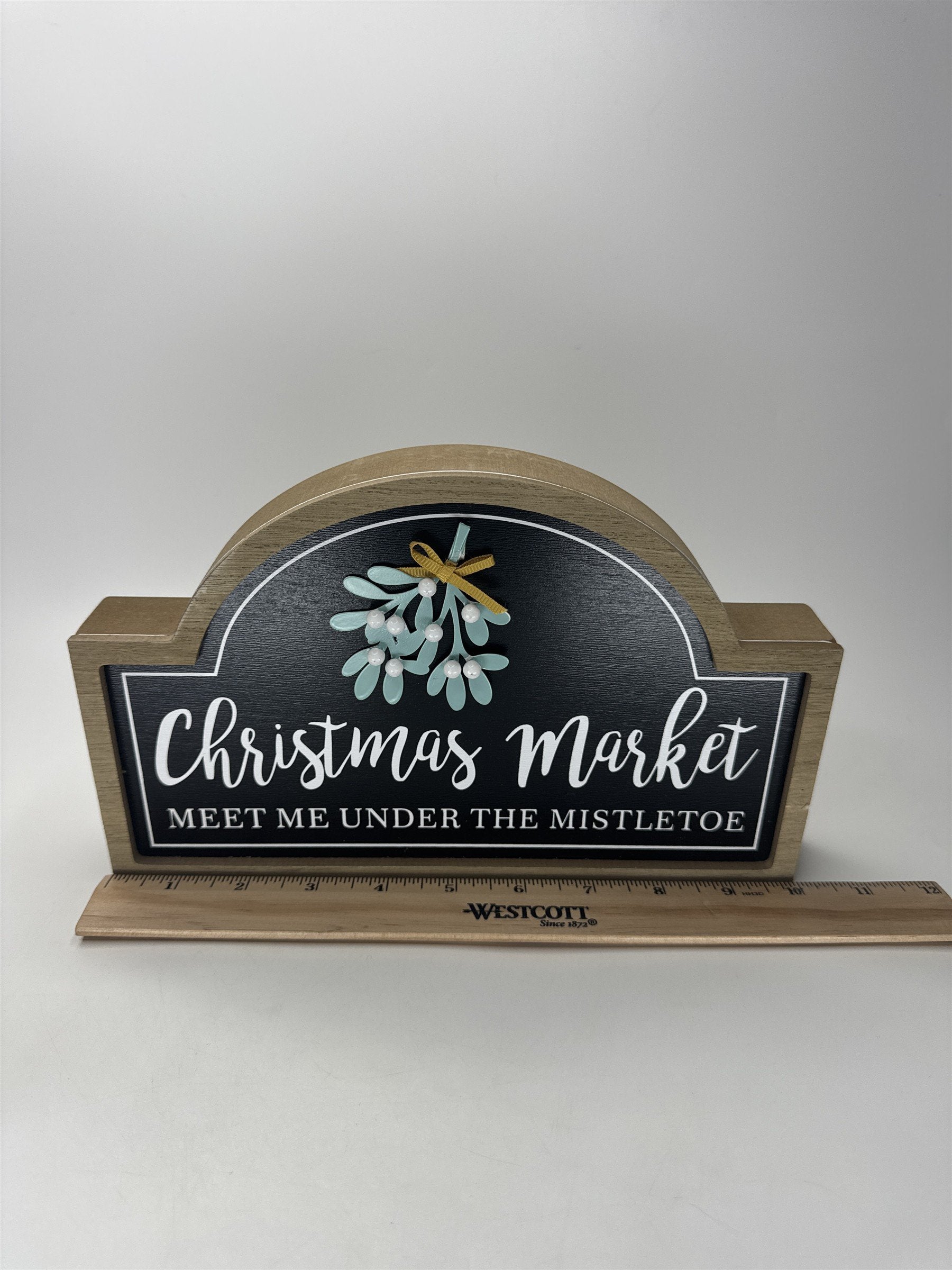 St. Nicholas Square Christmas Market Mistletoe Wood Tabletop Decor Sign
