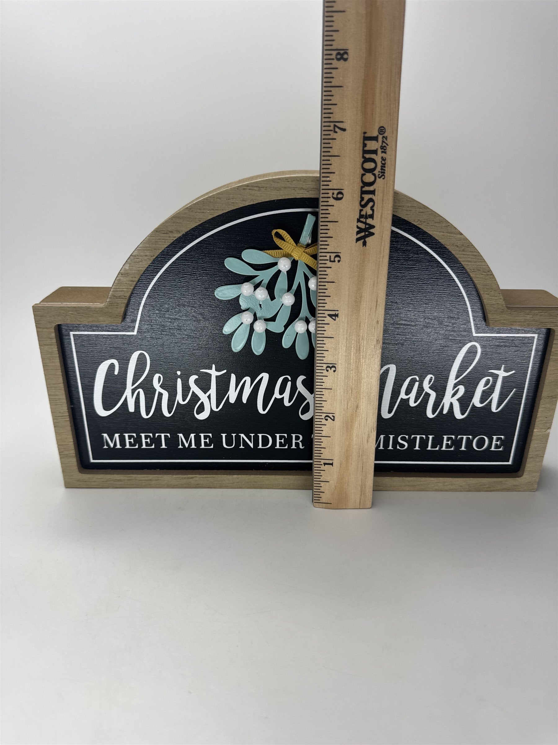 St. Nicholas Square Christmas Market Mistletoe Wood Tabletop Decor Sign