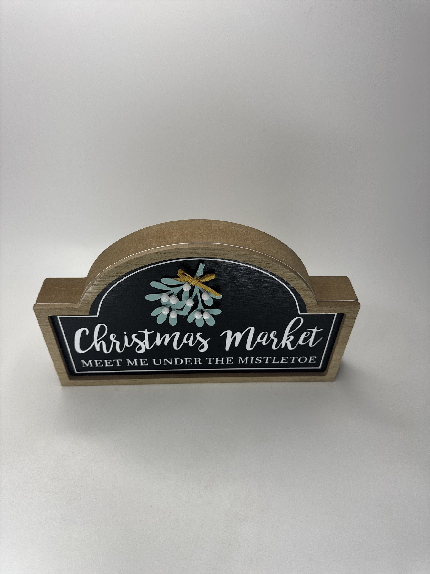 St. Nicholas Square Christmas Market Mistletoe Wood Tabletop Decor Sign