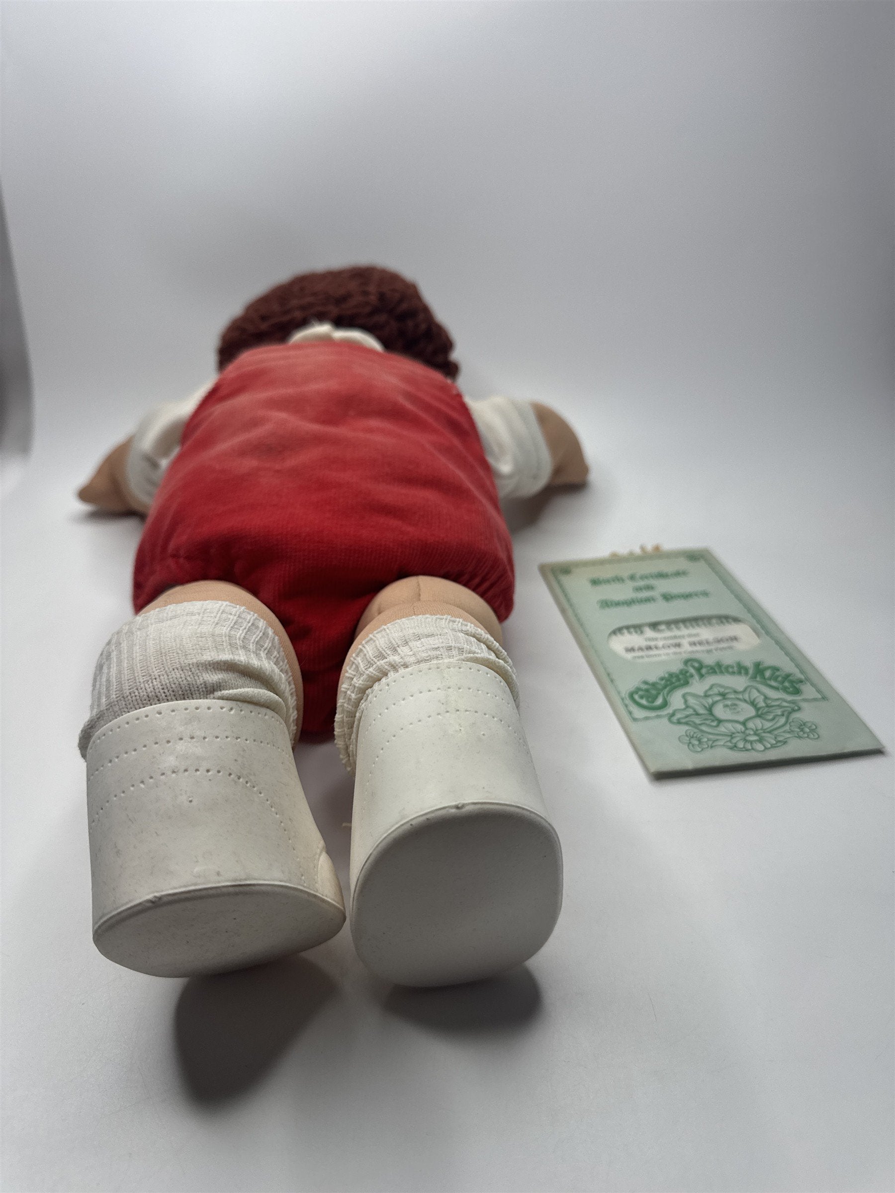 Vintage Cabbage Patch Kid Boy Red Corduroy Overalls Adoption Papers