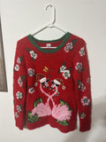 Holiday Time Girls Sweater XL 14-16 Red Fuzzy Eyelash Knit Flamingo Christmas