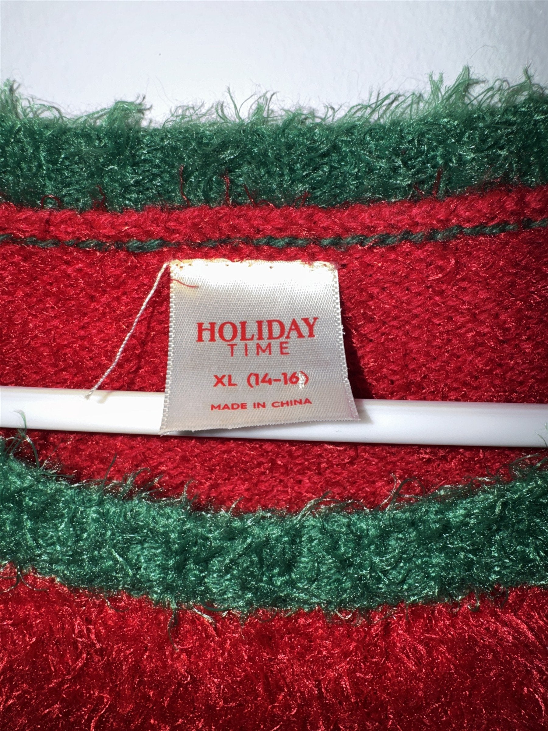 Holiday Time Girls Sweater XL 14-16 Red Fuzzy Eyelash Knit Flamingo Christmas