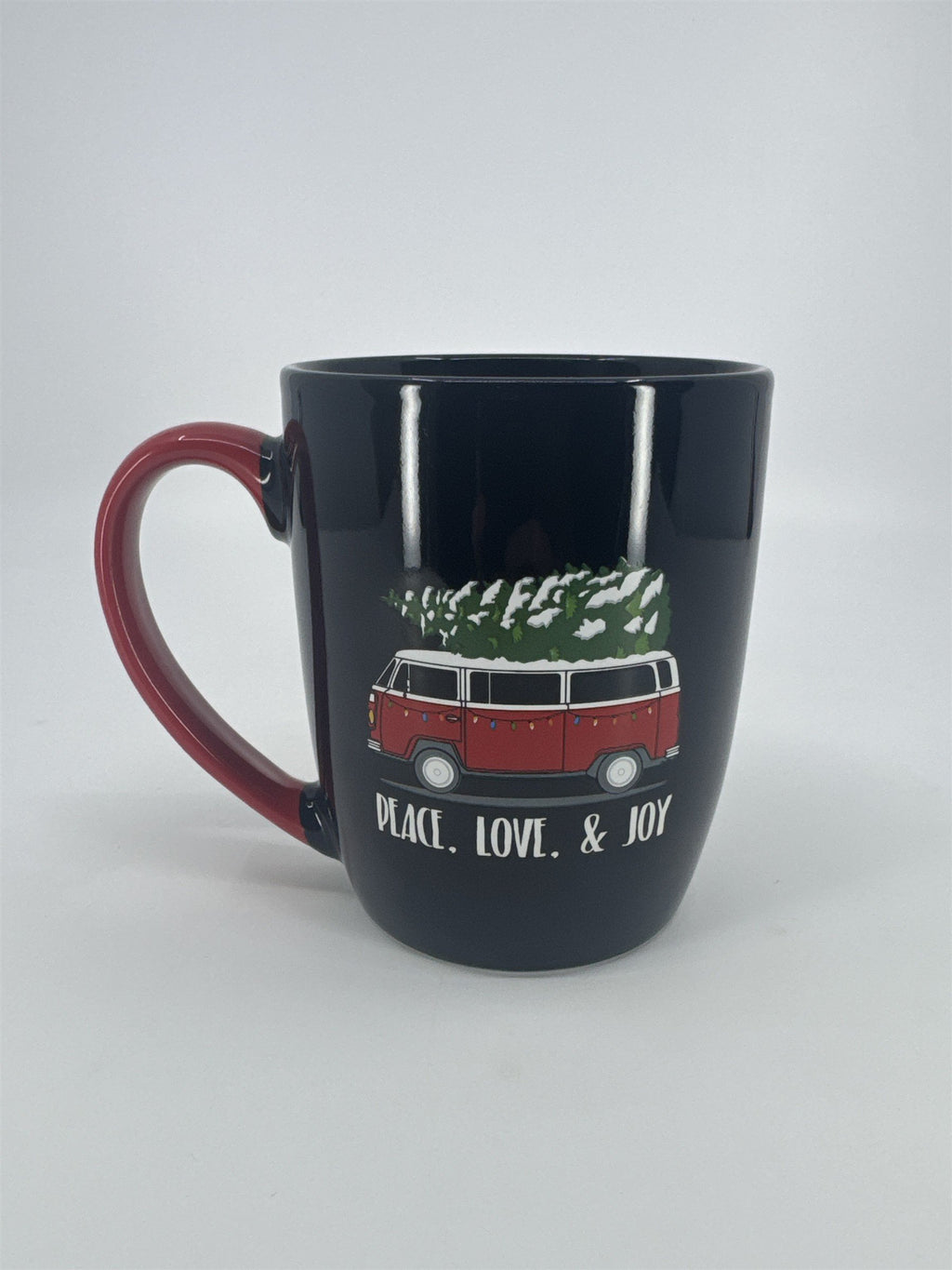 Camper Van VW W/ Christmas Tree Black And Red Coffee/Cocoa Mug Drinking Cup
