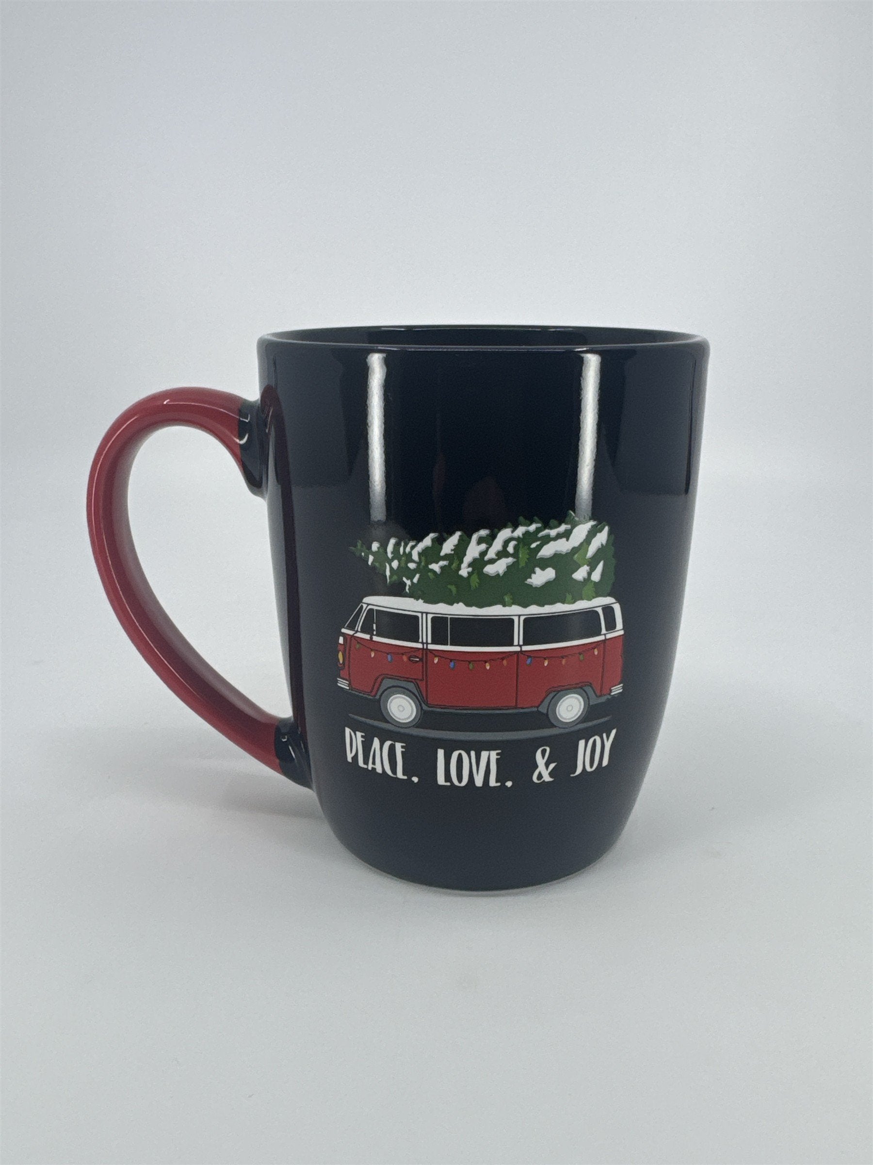 Camper Van VW W/ Christmas Tree Black And Red Coffee/Cocoa Mug Drinking Cup