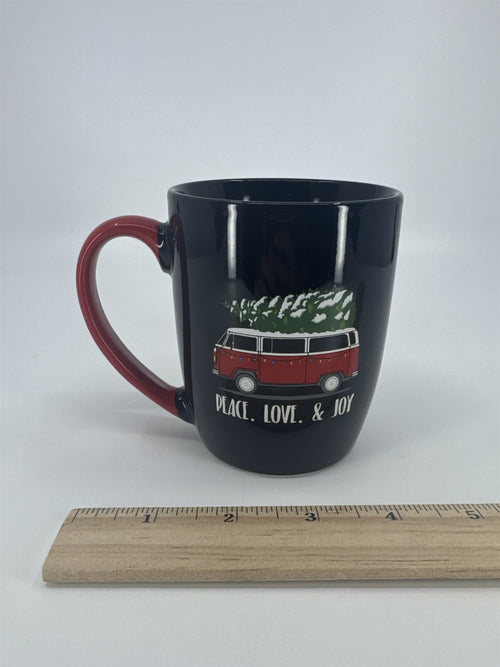 Camper Van VW W/ Christmas Tree Black And Red Coffee/Cocoa Mug Drinking Cup