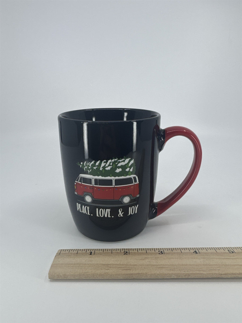 Camper Van VW W/ Christmas Tree Black And Red Coffee/Cocoa Mug Drinking Cup