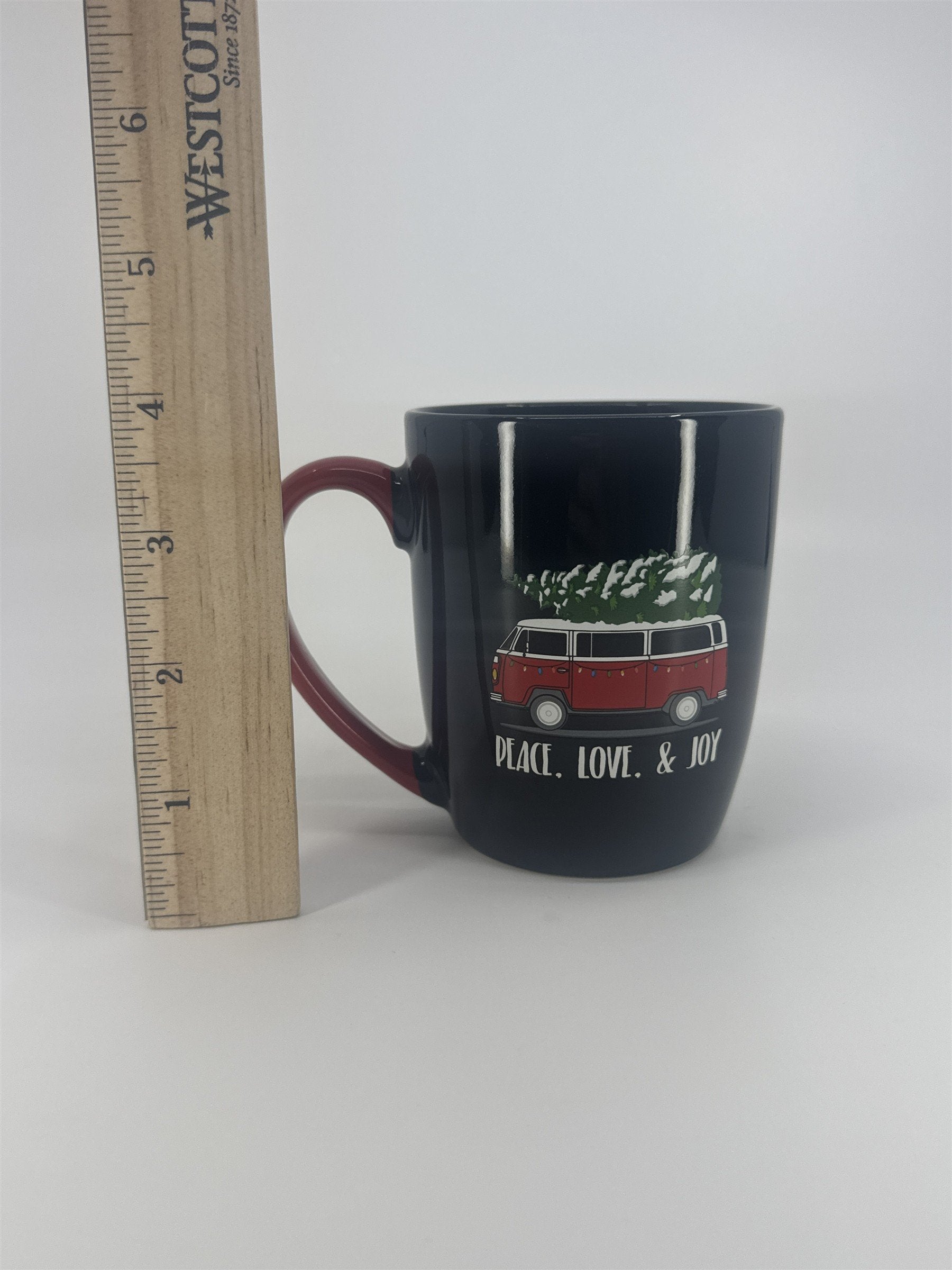 Camper Van VW W/ Christmas Tree Black And Red Coffee/Cocoa Mug Drinking Cup