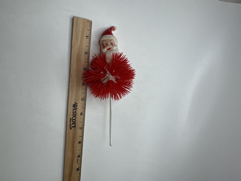 1950s 60s Plastic Santa Figurine Pick Red Bristle Christmas Tree Decor