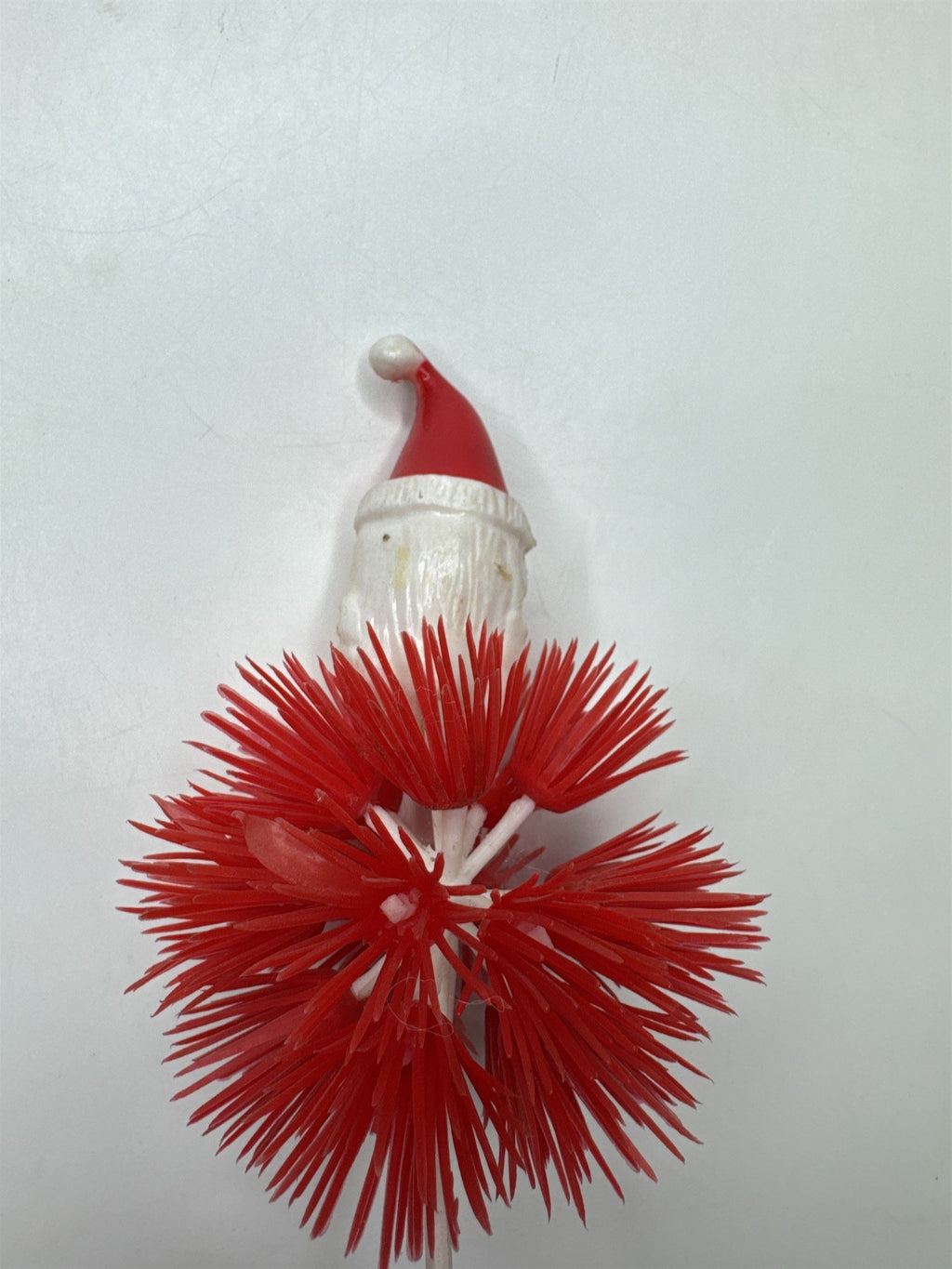 1950s 60s Plastic Santa Figurine Pick Red Bristle Christmas Tree Decor