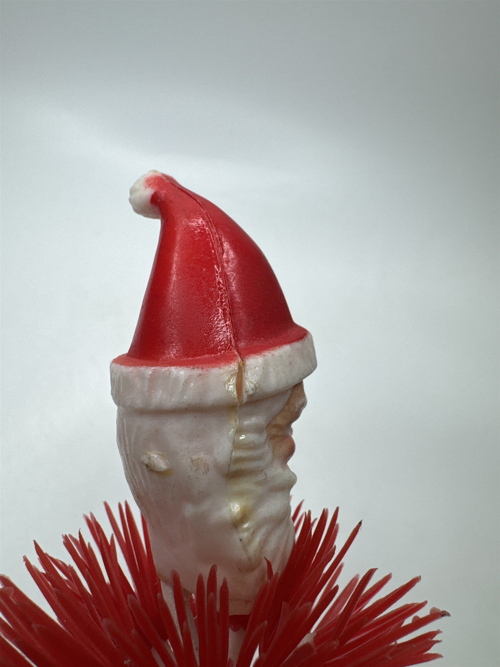 1950s 60s Plastic Santa Figurine Pick Red Bristle Christmas Tree Decor