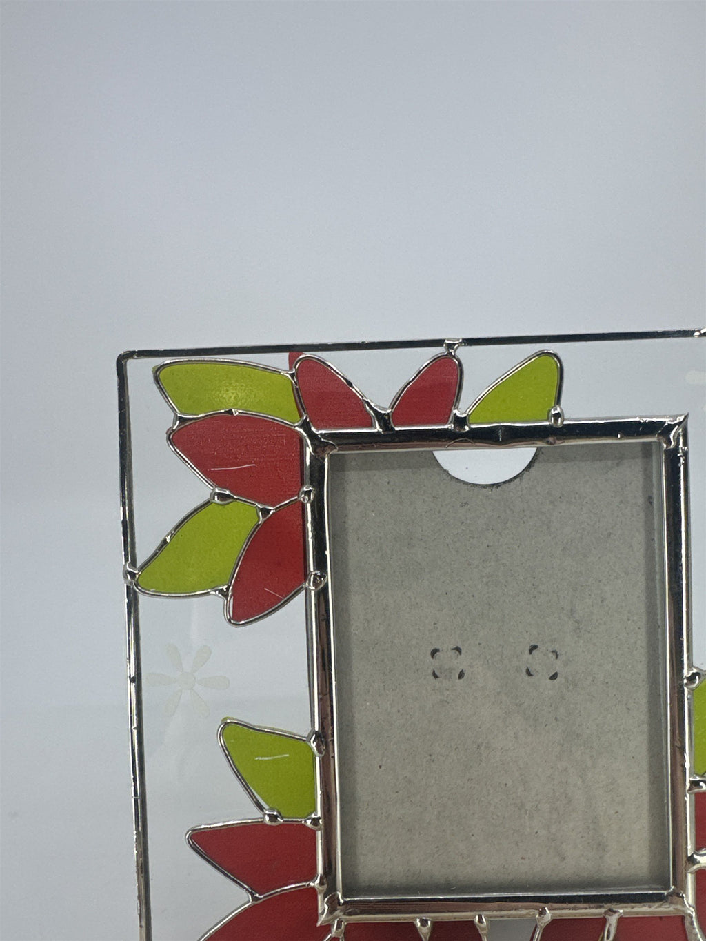 Stained Glass Picture Frame W/ Christmas Poinsettia Standing Holiday Frame