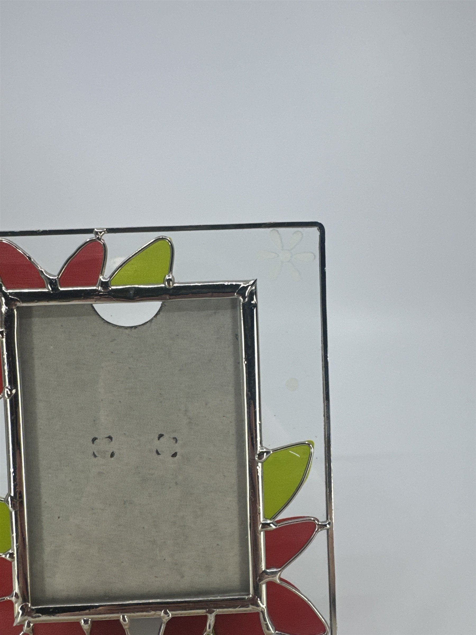 Stained Glass Picture Frame W/ Christmas Poinsettia Standing Holiday Frame