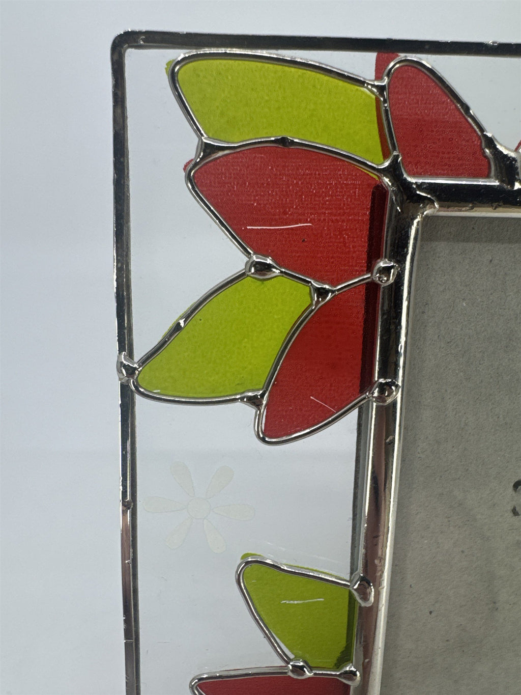Stained Glass Picture Frame W/ Christmas Poinsettia Standing Holiday Frame