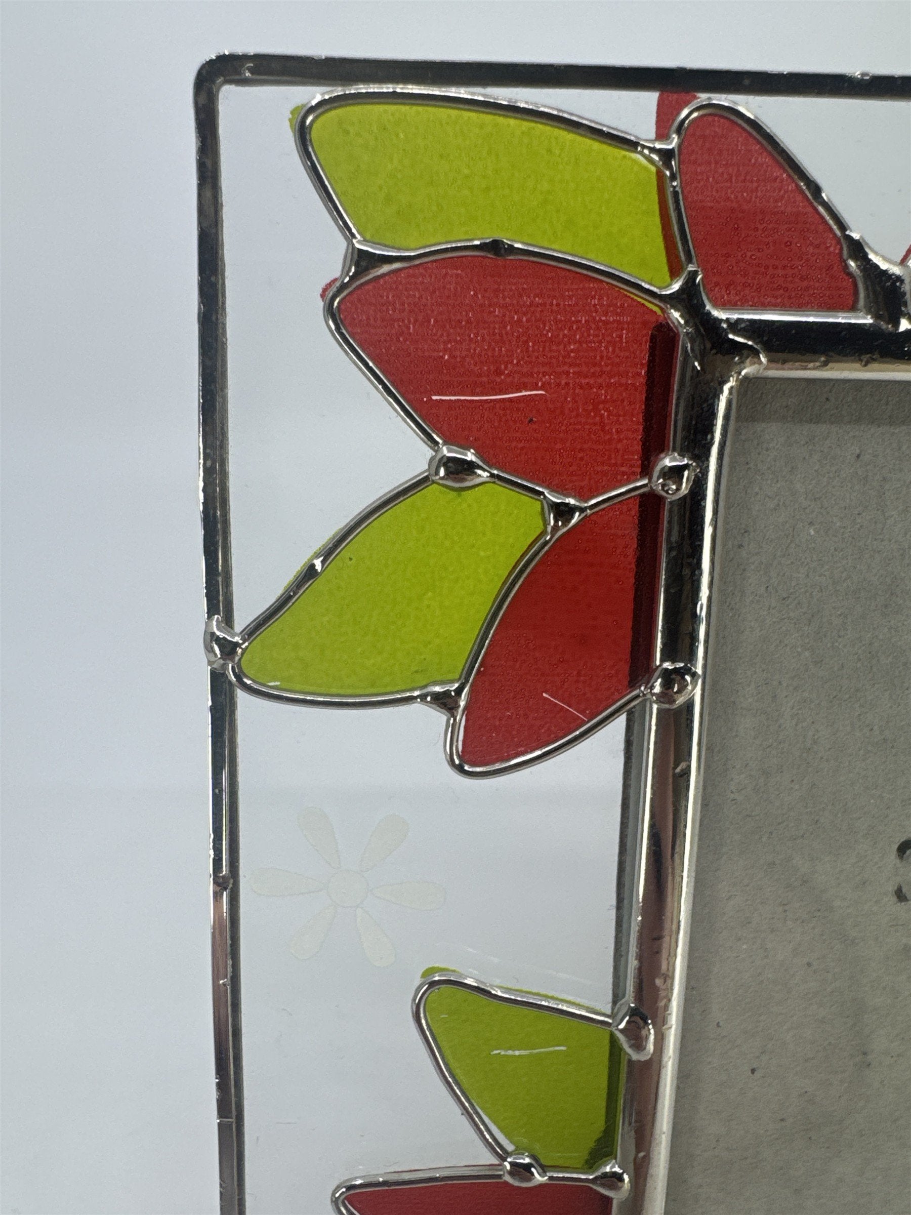 Stained Glass Picture Frame W/ Christmas Poinsettia Standing Holiday Frame