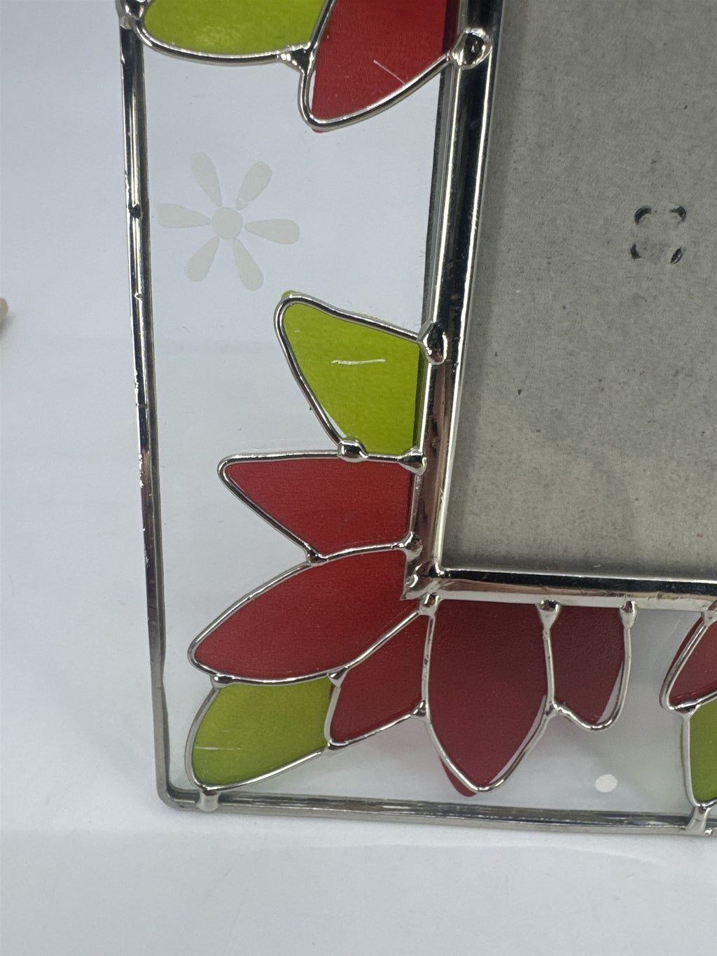 Stained Glass Picture Frame W/ Christmas Poinsettia Standing Holiday Frame