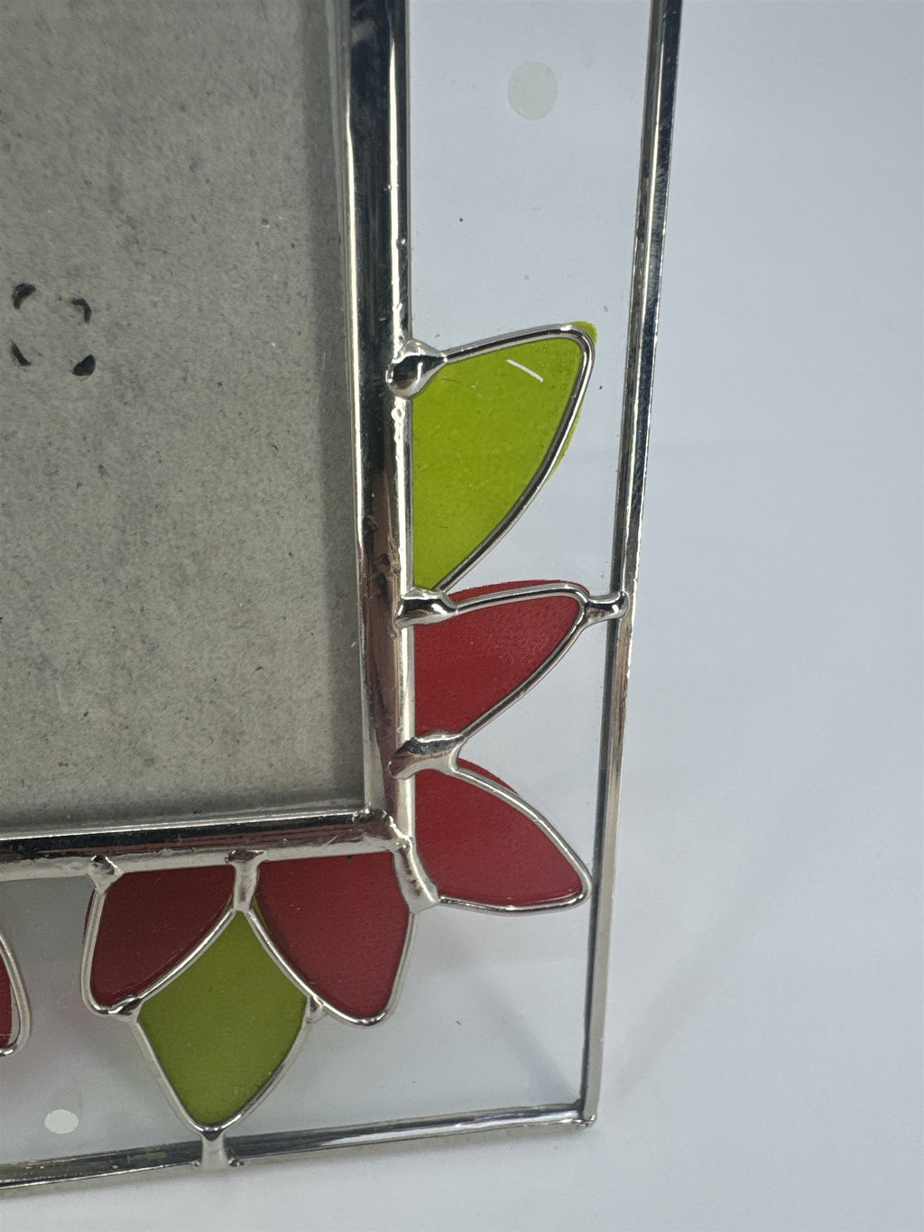Stained Glass Picture Frame W/ Christmas Poinsettia Standing Holiday Frame