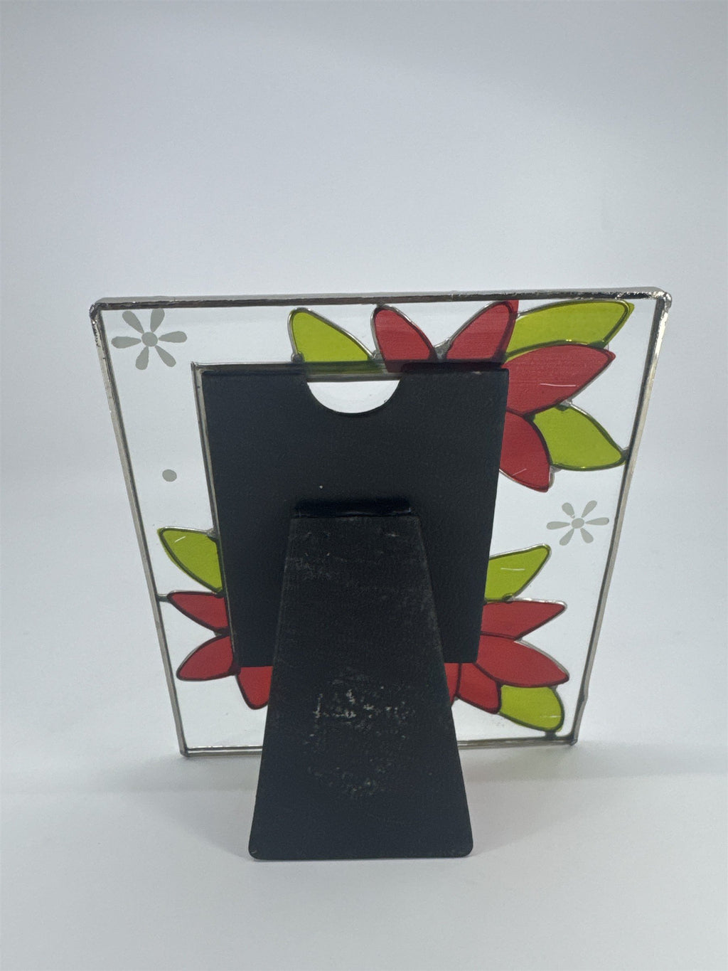 Stained Glass Picture Frame W/ Christmas Poinsettia Standing Holiday Frame
