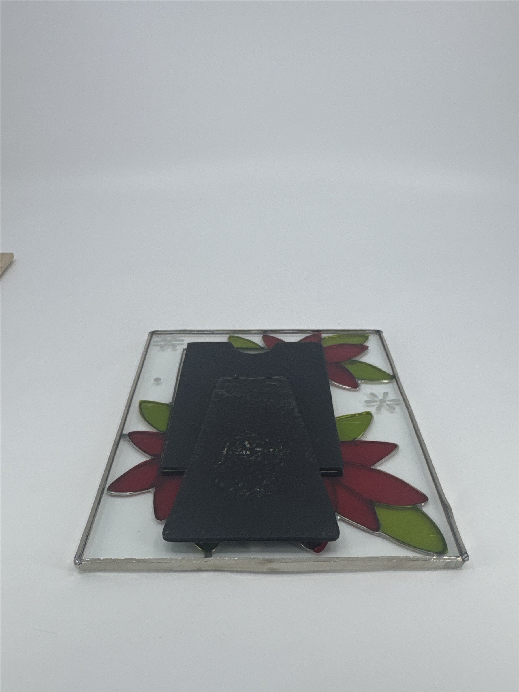 Stained Glass Picture Frame W/ Christmas Poinsettia Standing Holiday Frame