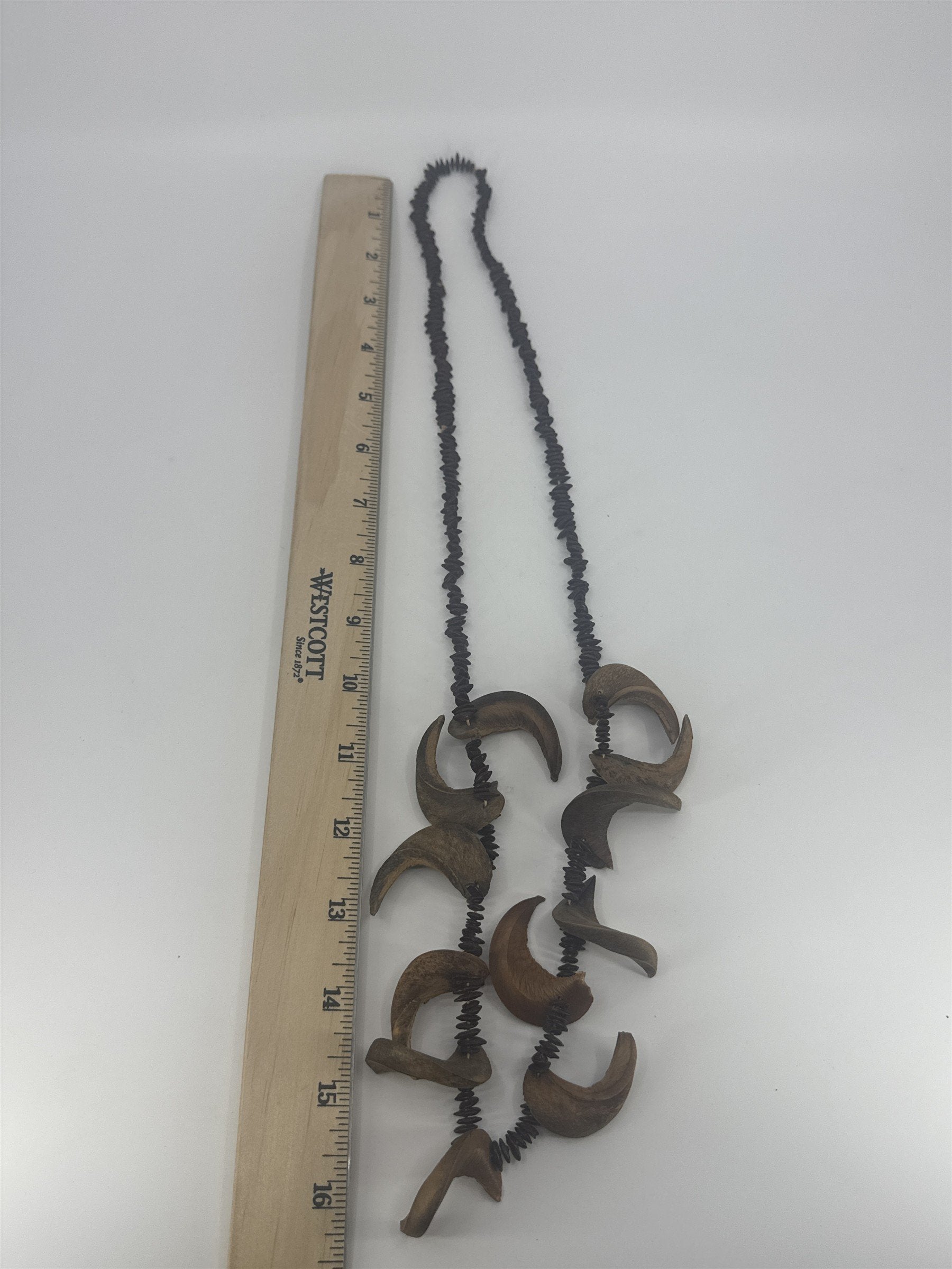 Vintage Tribal Decorative Natural Wood Nut/Seed Brown Crescent Necklace
