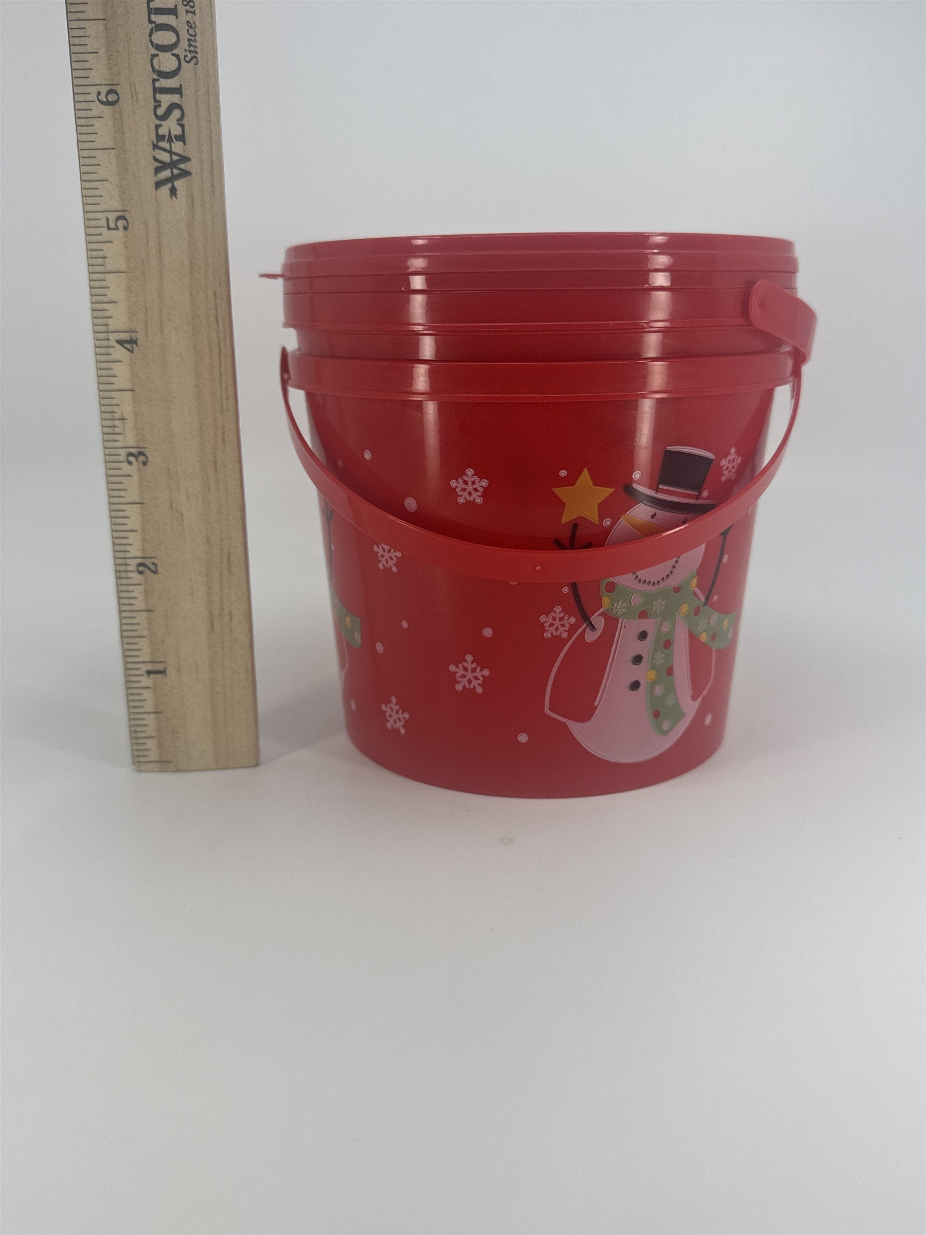 Pack Of Two Snowman Red Holiday/Christmas Pail Gift/Treat Buckets