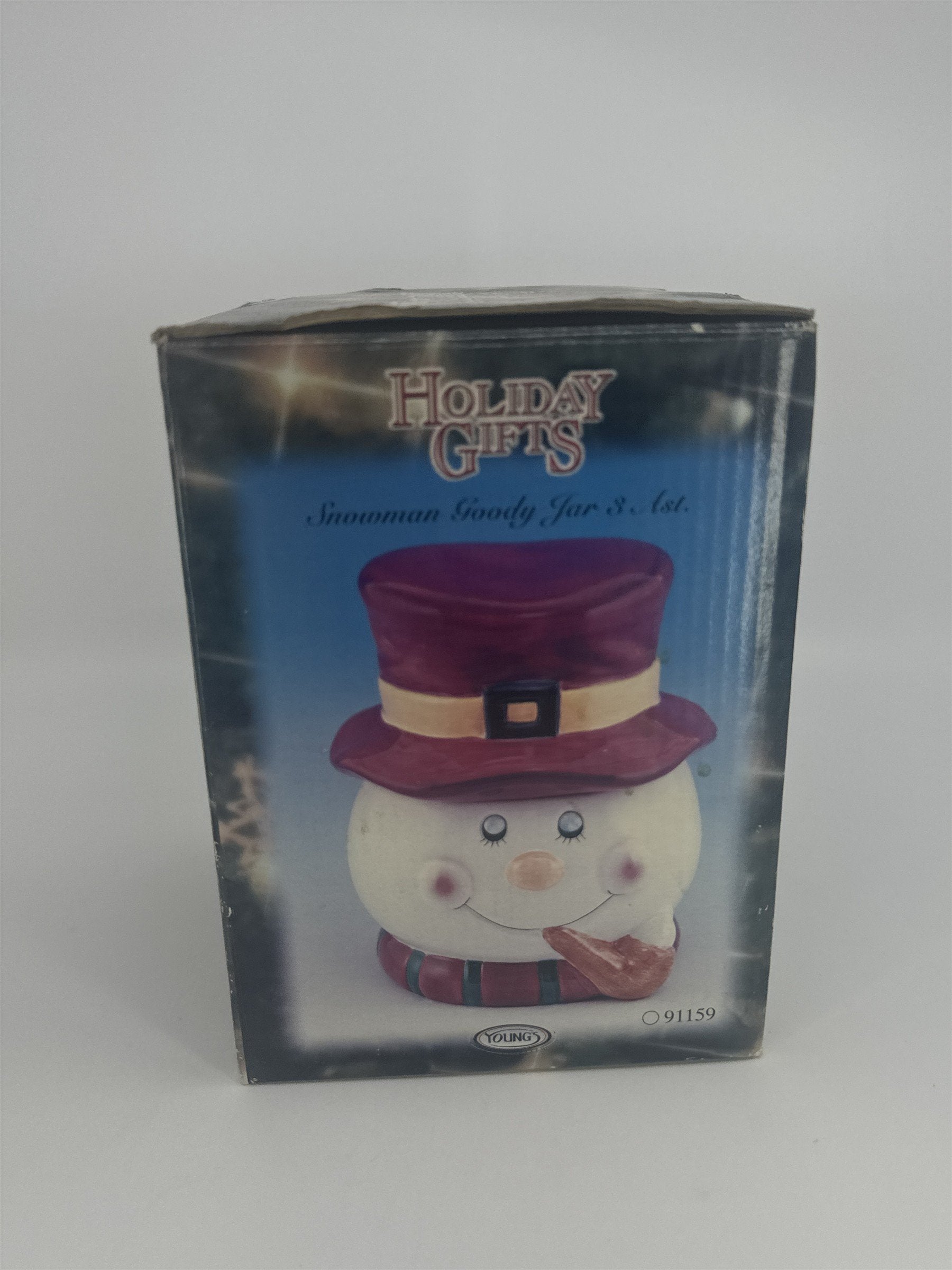 Vintage Christmas/Holiday Ceramic Snowman Goody Cookie Jar By Youngs