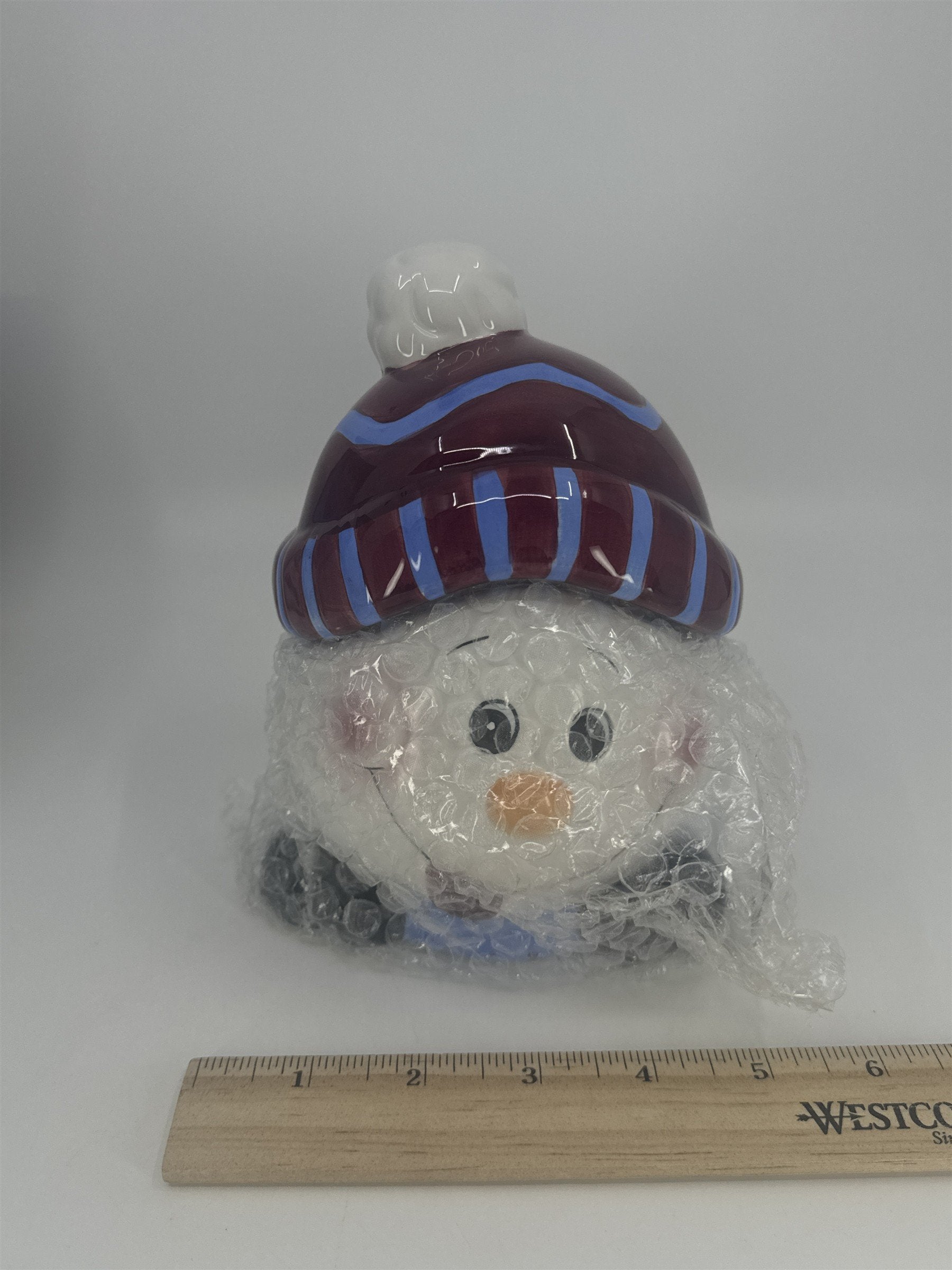 Vintage Christmas/Holiday Ceramic Snowman Goody Cookie Jar By Youngs