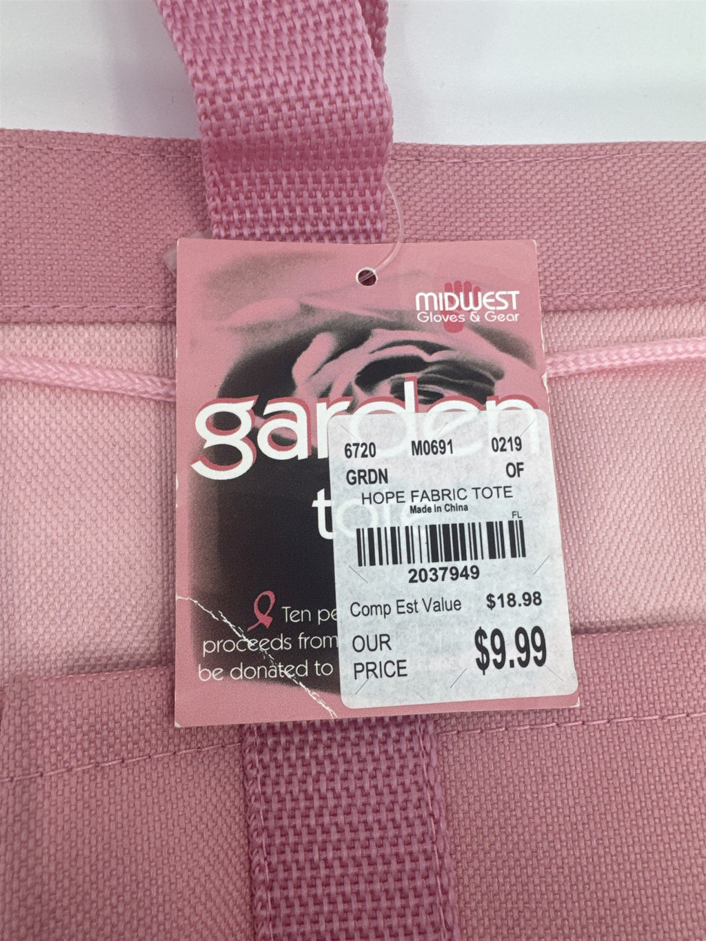 Pink Ribbon Cancer Awareness Gardening Bag W/ Tags Yard Tool Bag/Tote