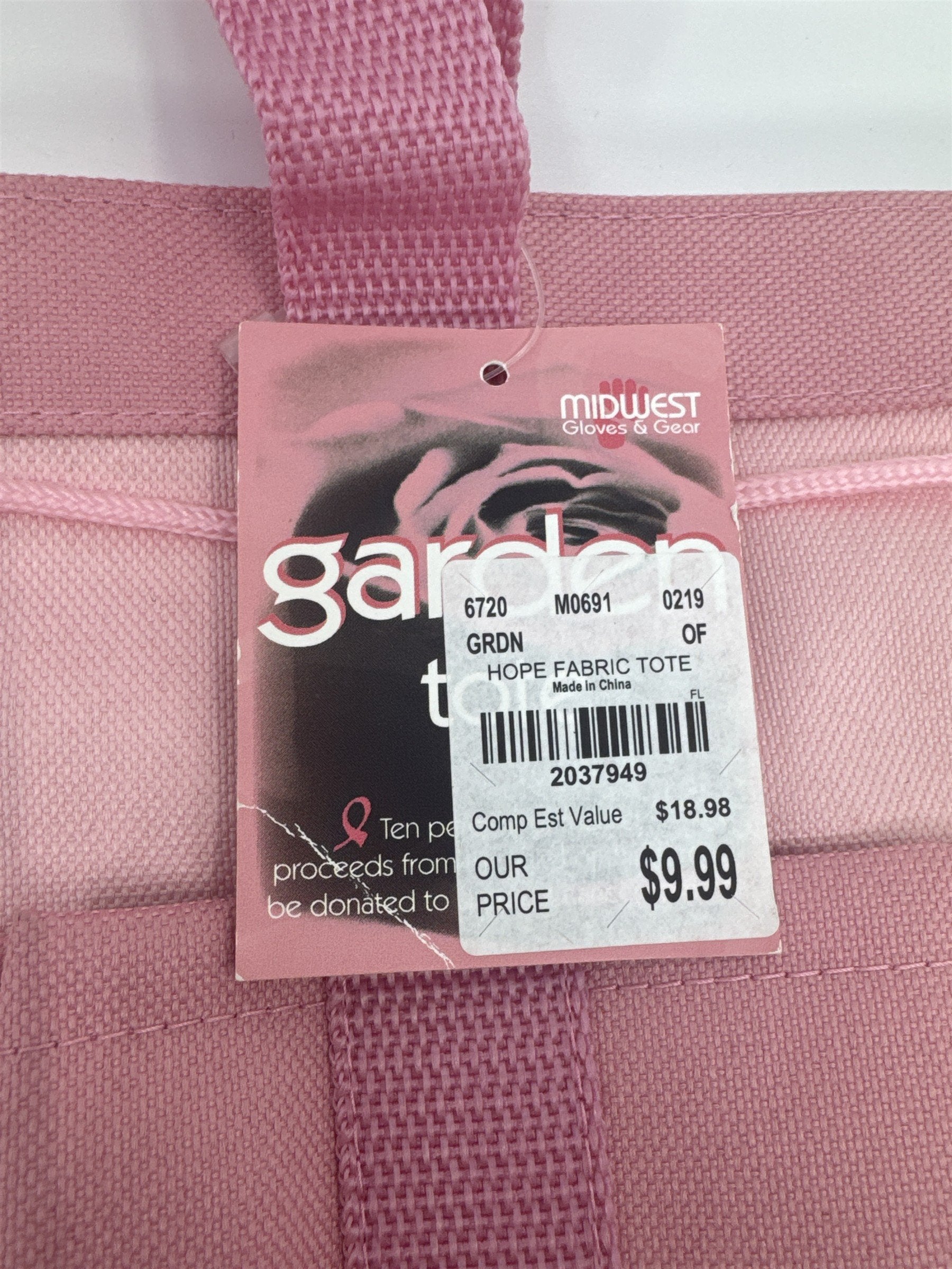 Pink Ribbon Cancer Awareness Gardening Bag W/ Tags Yard Tool Bag/Tote