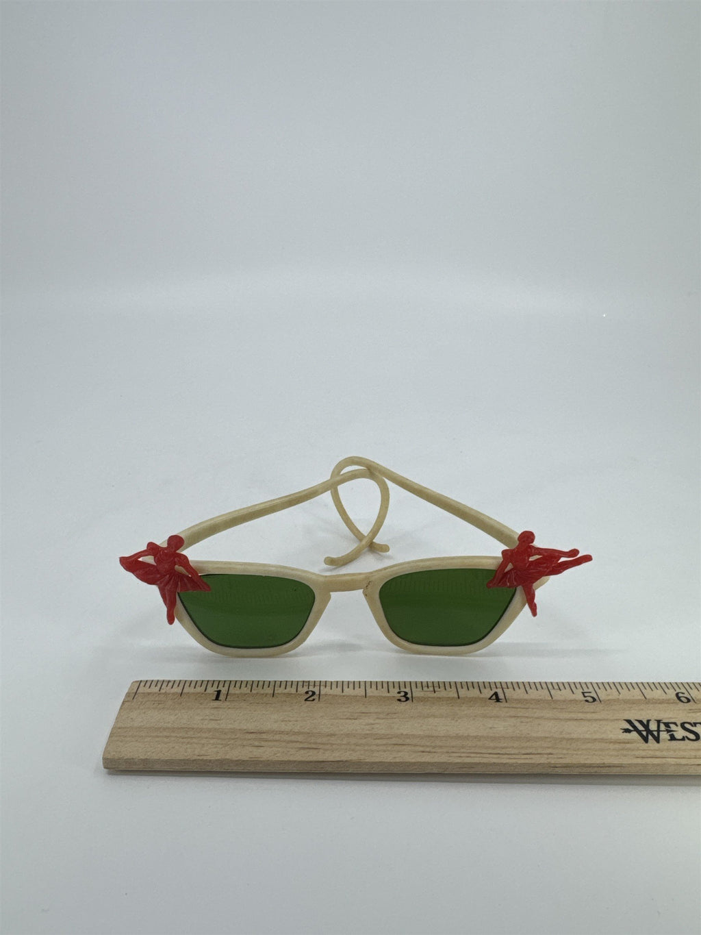 Vintage Mini Doll Or Small Child Sunglasses W/ Red Ballerinas And Green Lens