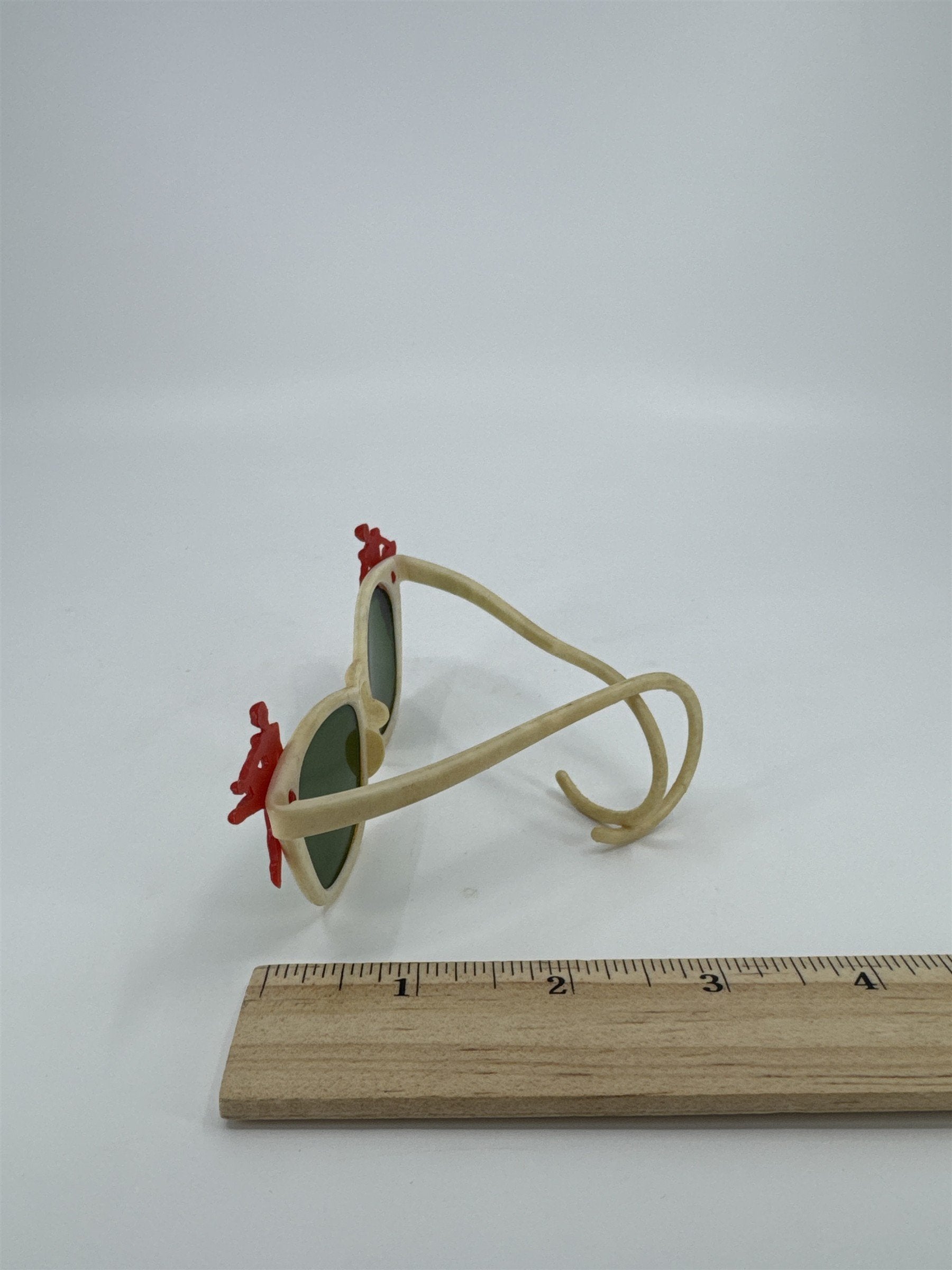 Vintage Mini Doll Or Small Child Sunglasses W/ Red Ballerinas And Green Lens