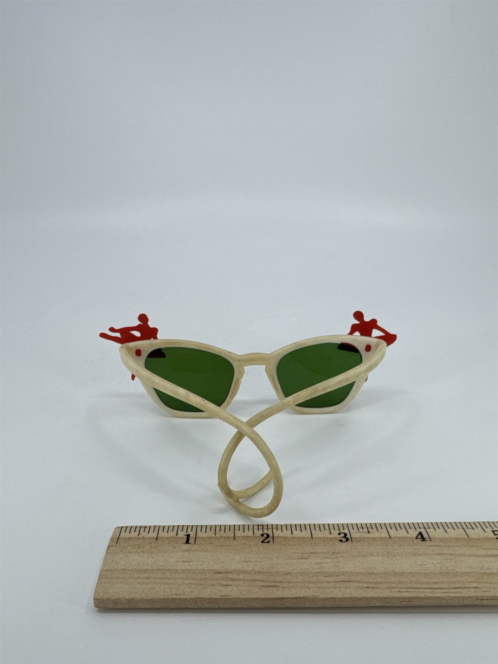Vintage Mini Doll Or Small Child Sunglasses W/ Red Ballerinas And Green Lens