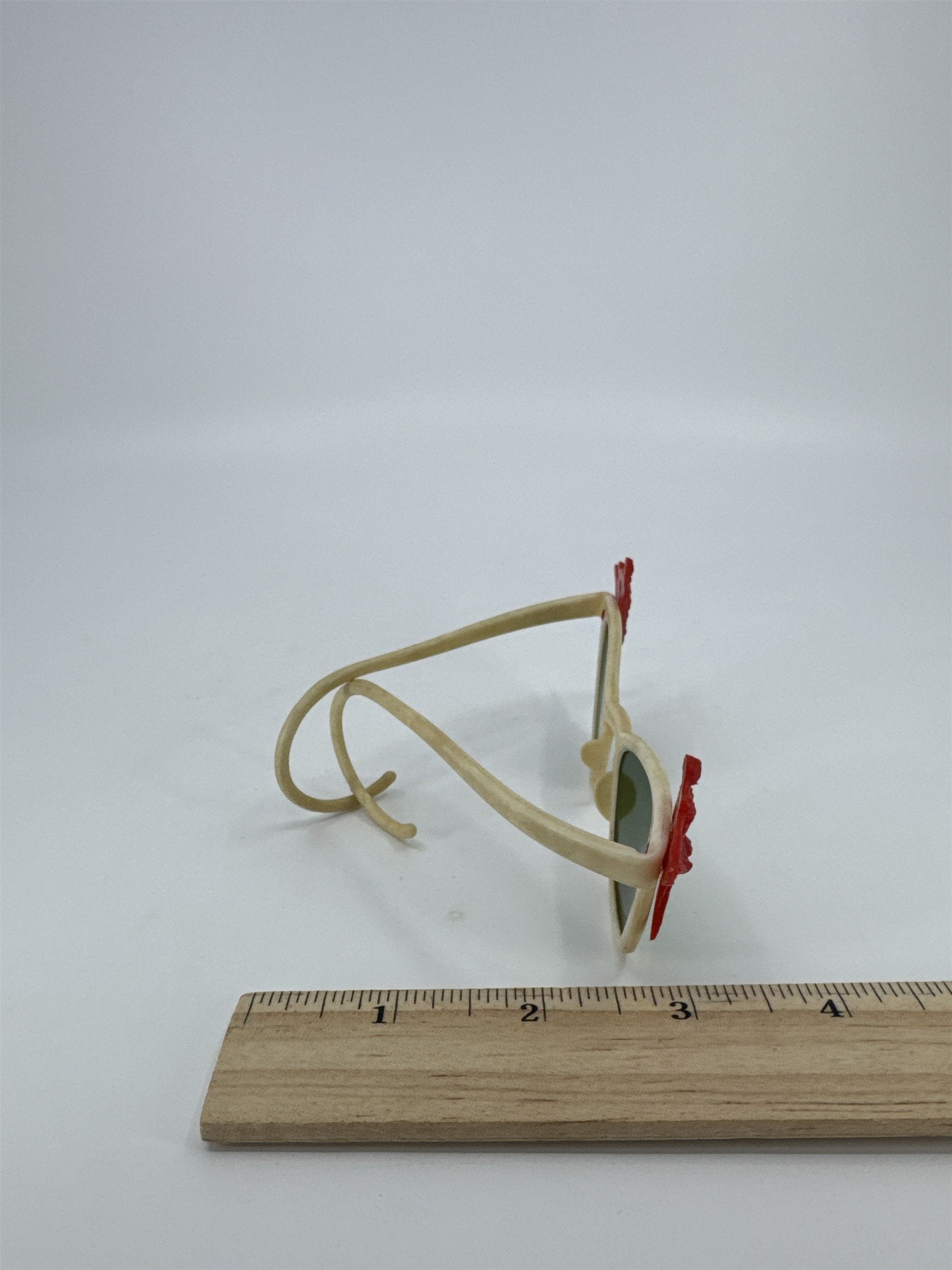 Vintage Mini Doll Or Small Child Sunglasses W/ Red Ballerinas And Green Lens