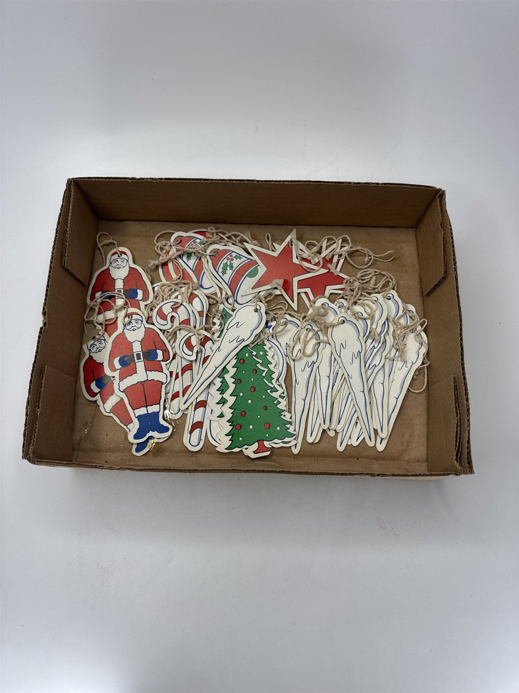 Vintage Christmas Ornaments Lot Paper Die Cut Santa Tree Icicle Decor Hanging