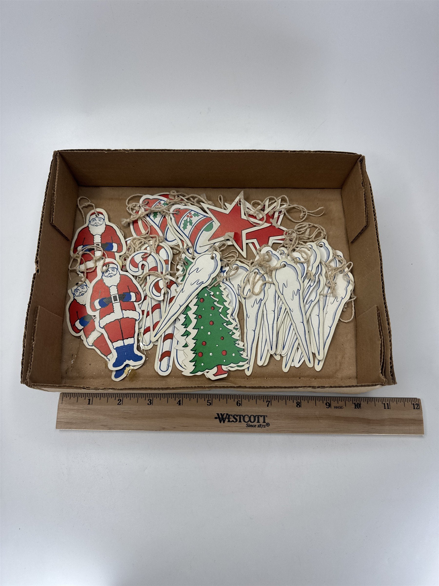Vintage Christmas Ornaments Lot Paper Die Cut Santa Tree Icicle Decor Hanging