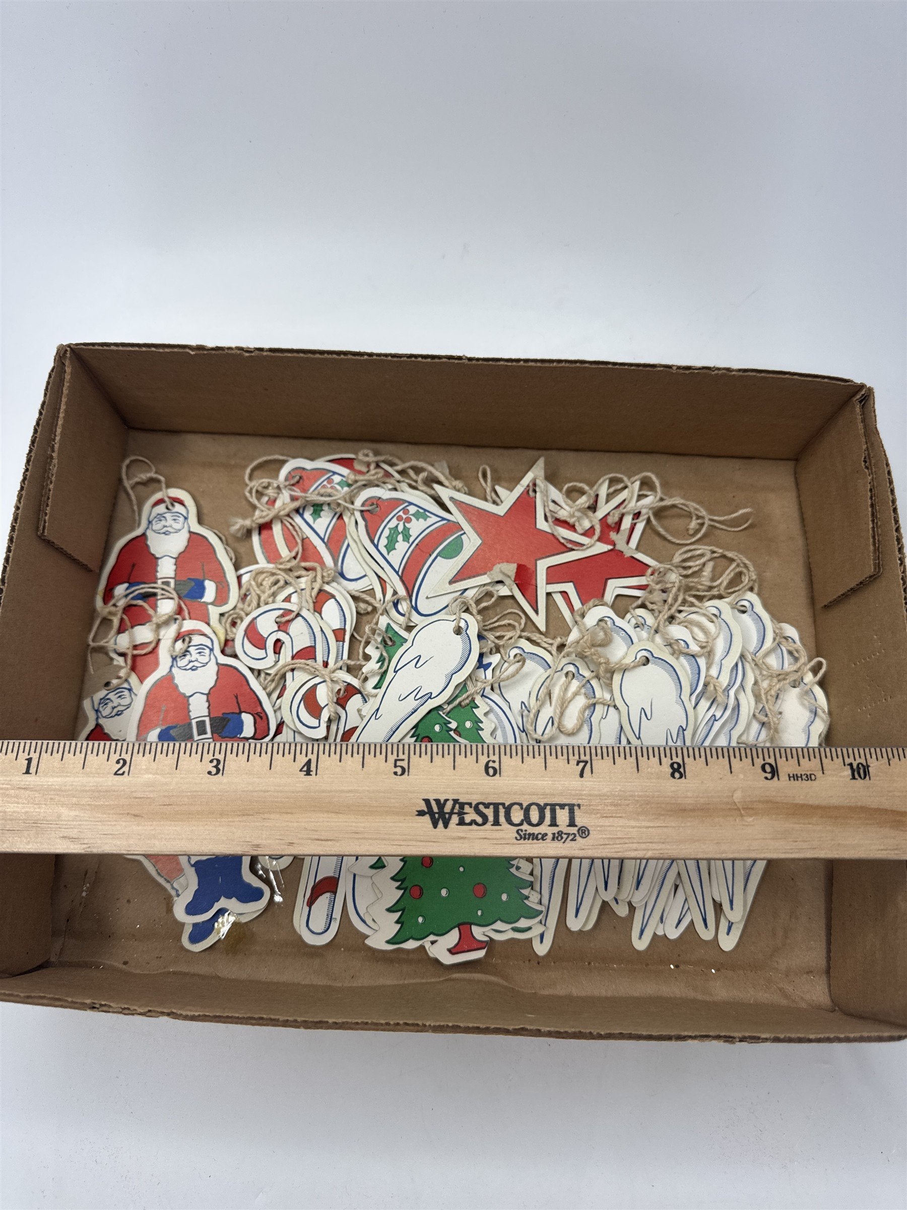 Vintage Christmas Ornaments Lot Paper Die Cut Santa Tree Icicle Decor Hanging