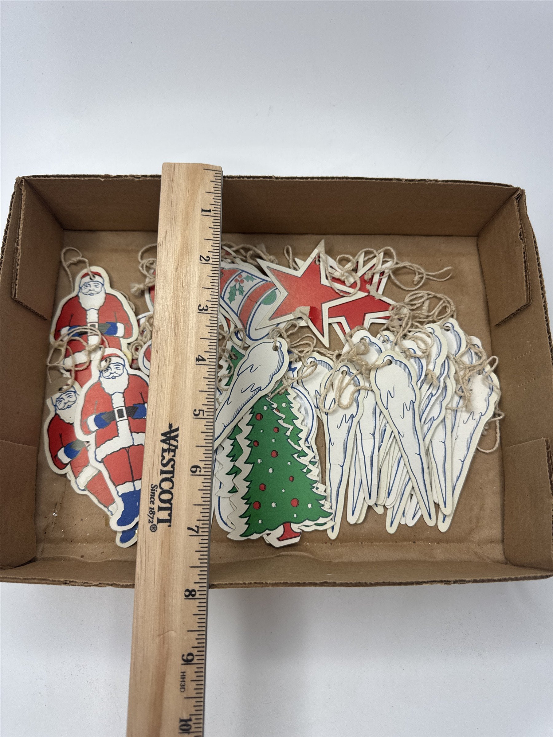 Vintage Christmas Ornaments Lot Paper Die Cut Santa Tree Icicle Decor Hanging