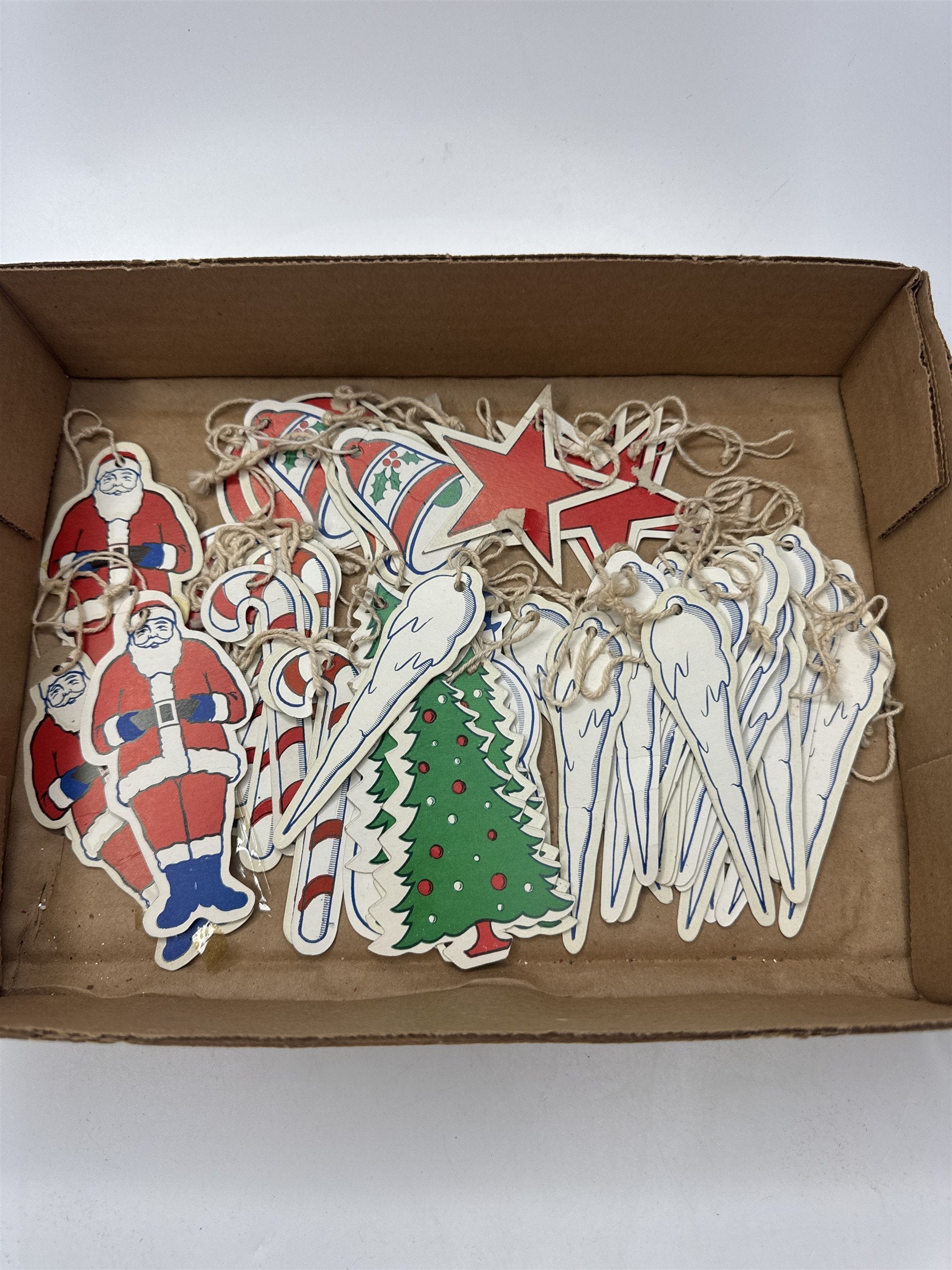 Vintage Christmas Ornaments Lot Paper Die Cut Santa Tree Icicle Decor Hanging