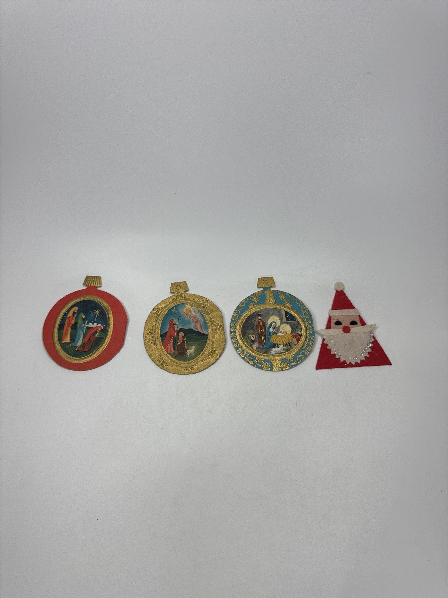 Lot 4 Vintage Paper Felt Christmas Ornaments Die Cut Nativity Santa Head Decor