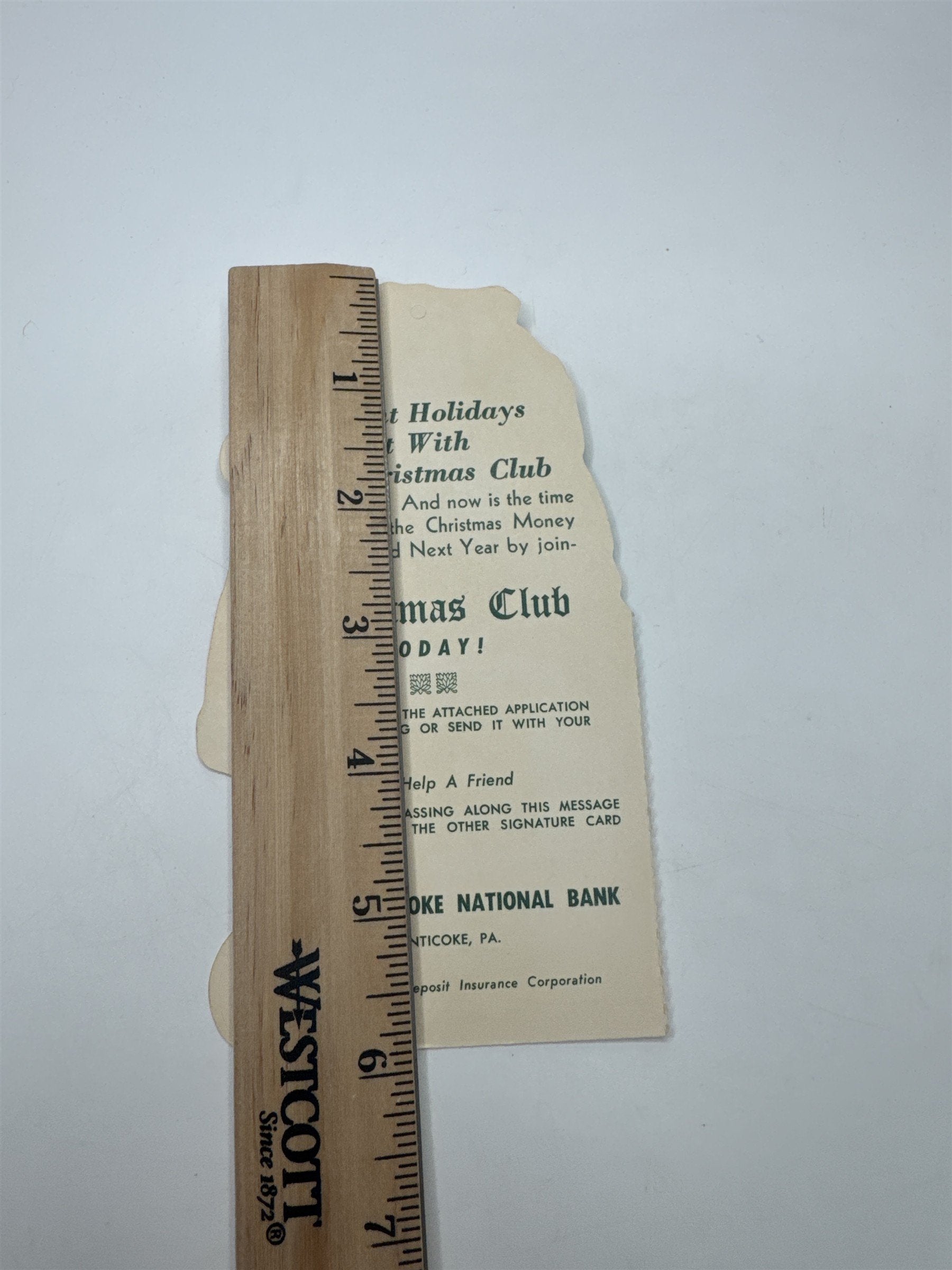 Nanticoke PA Bank Christmas Club Santa Die Cut Ornament Advertising Ephemera