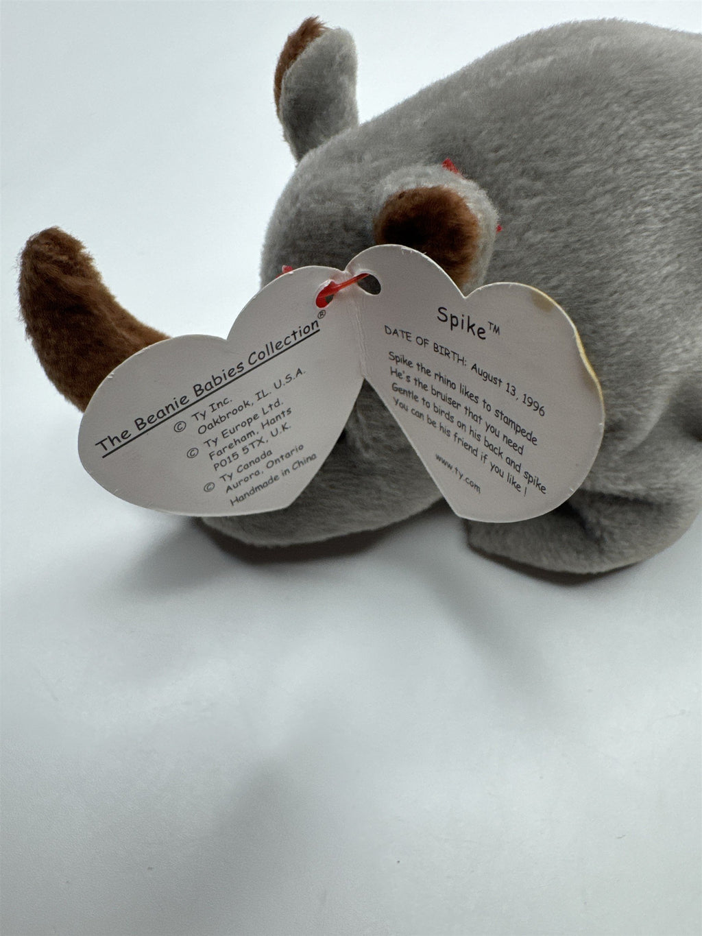 Ty Spike Beanie Baby Rhino Retired 1996 DOB Date Swing Tag Error VTG