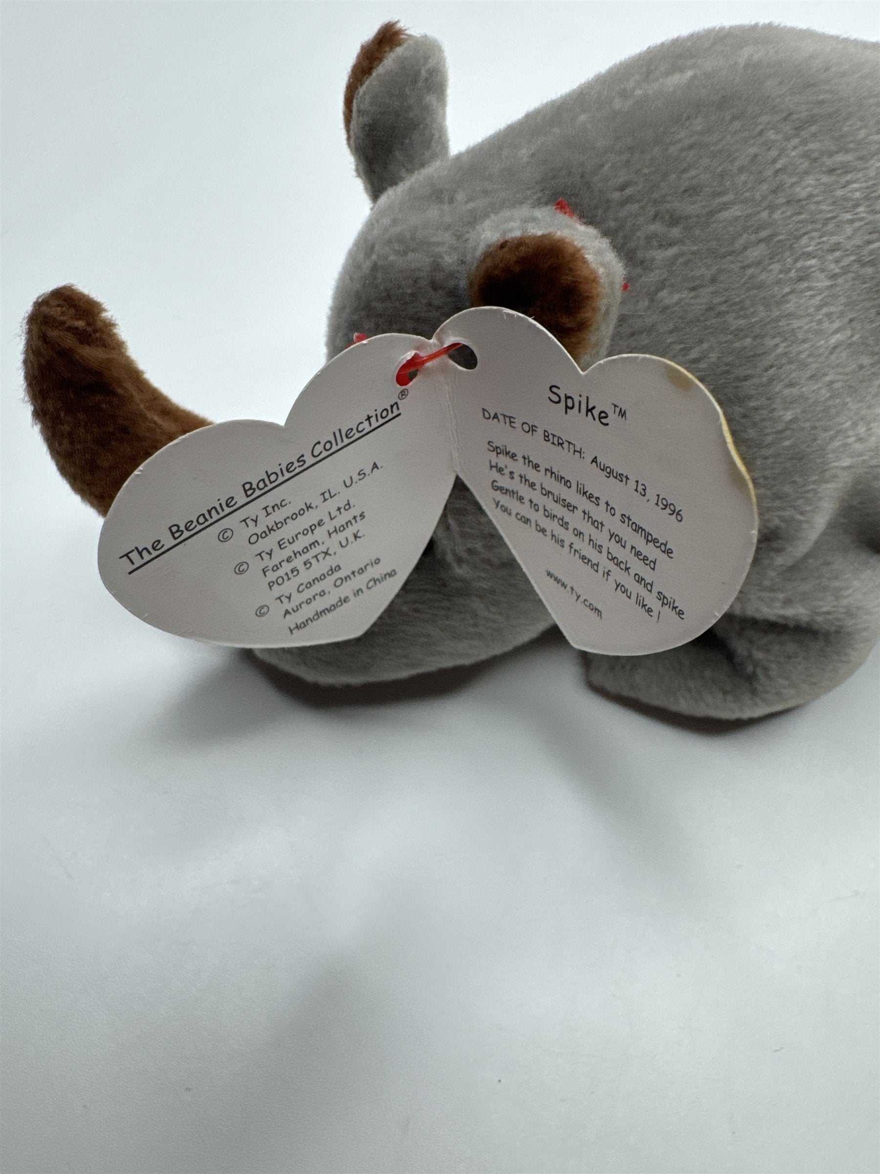 Ty Spike Beanie Baby Rhino Retired 1996 DOB Date Swing Tag Error VTG