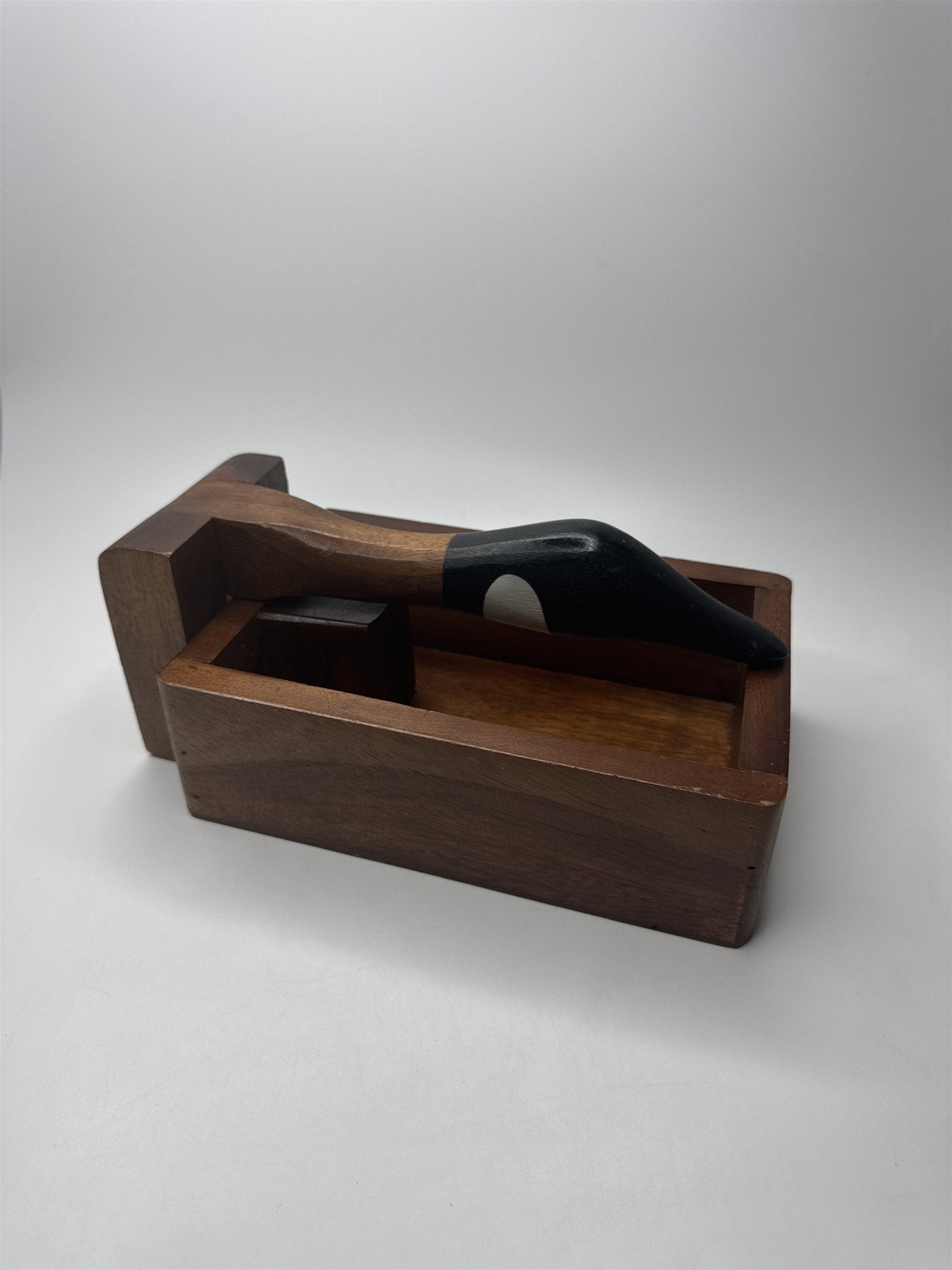 Wooden Goose Nutcracker Box Figurine Mid Century Modern Dark Wood Decor Vintage